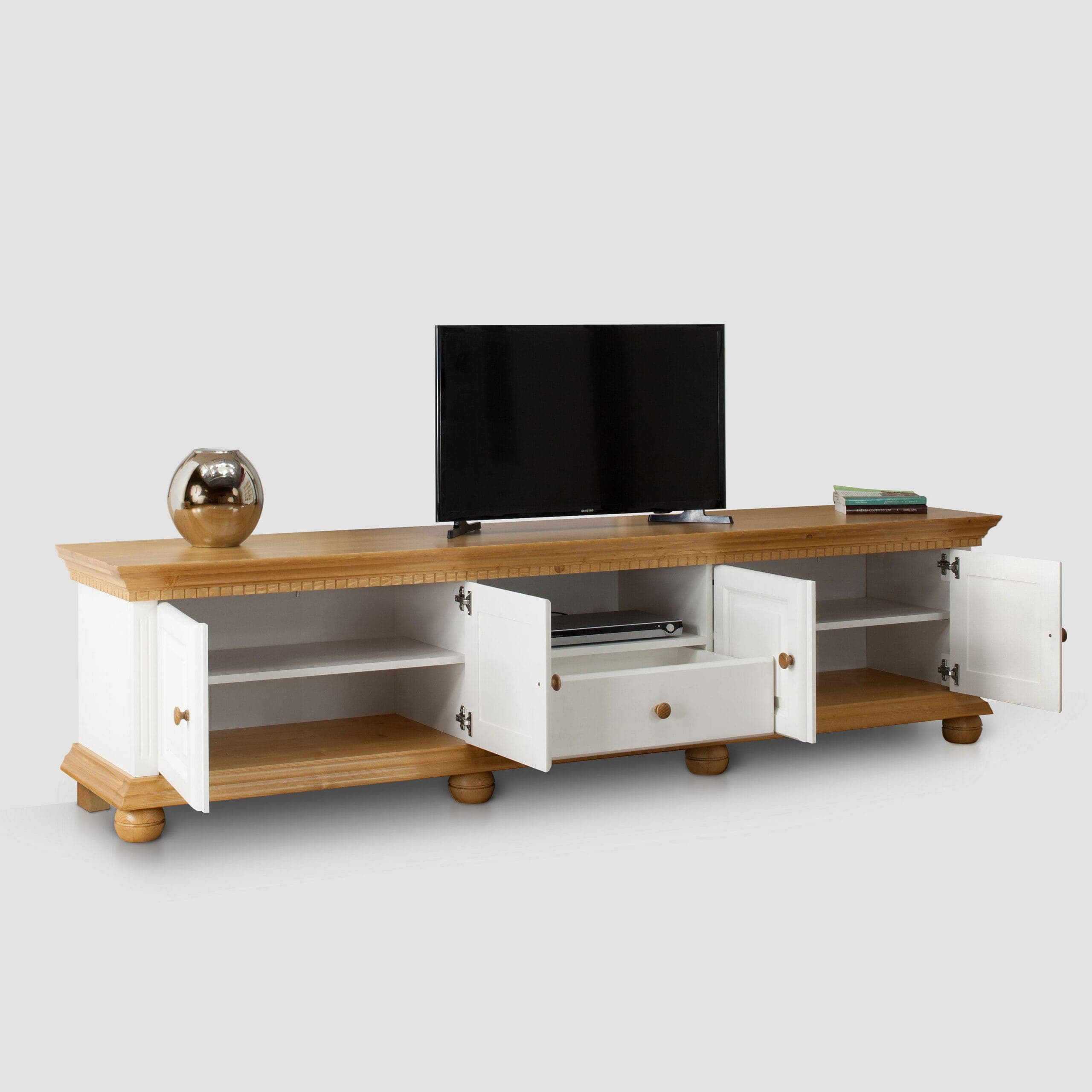 Meuble TV Fjord 220 cm en bois massif, couleur sauge