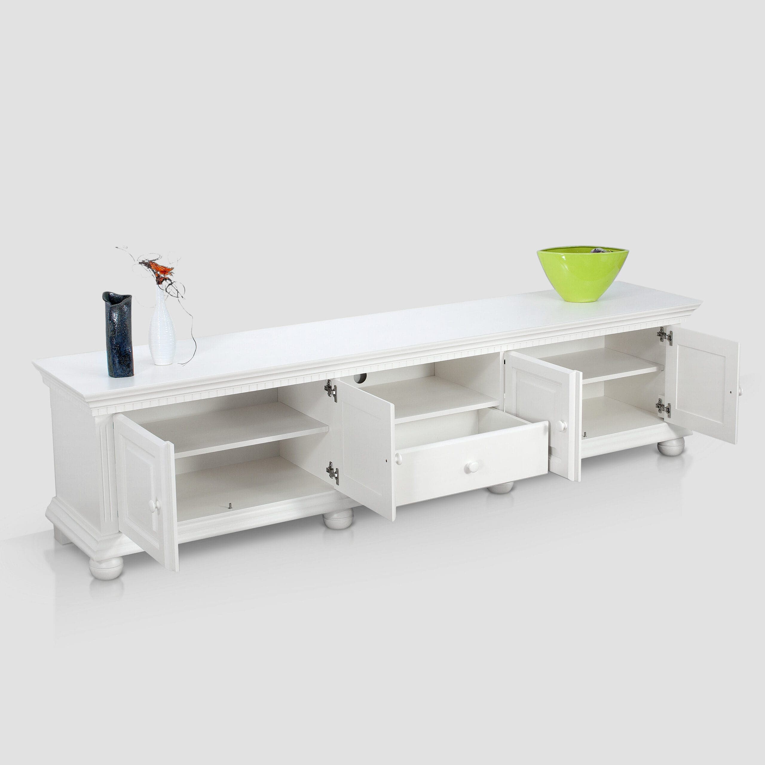 Meuble TV Fjord 220 cm en bois massif, couleur sauge