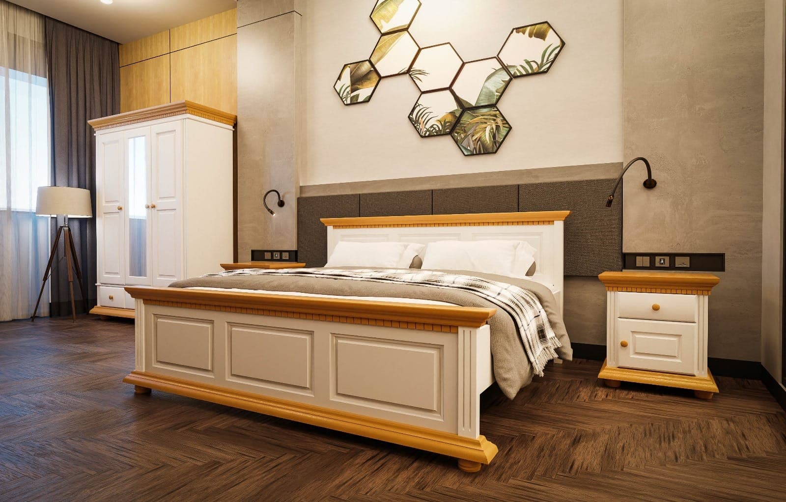 Chambre à coucher « Fjord 3 » en bois massif, avec lit et armoire