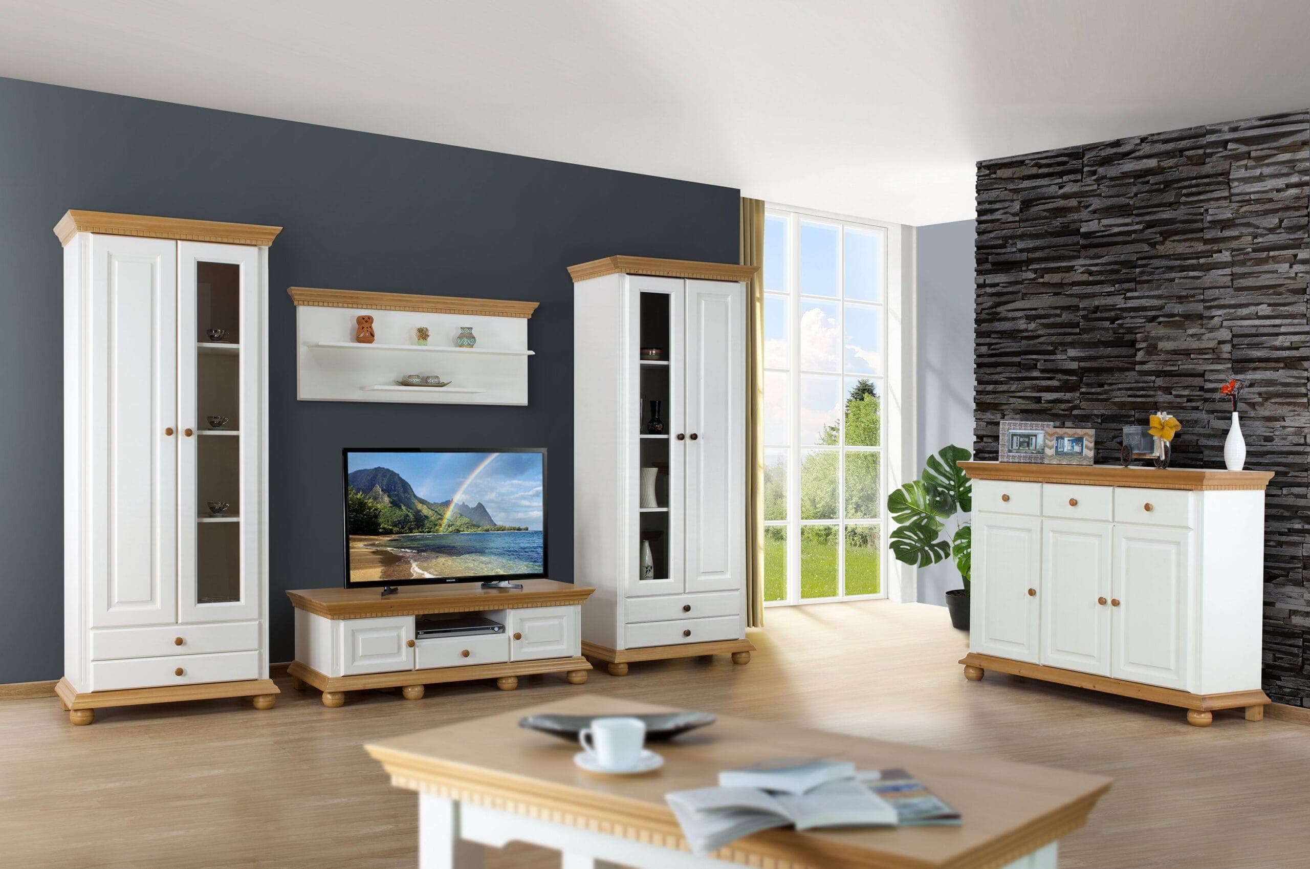 Salon « Fjord 3 » en bois massif avec vitrines et commode