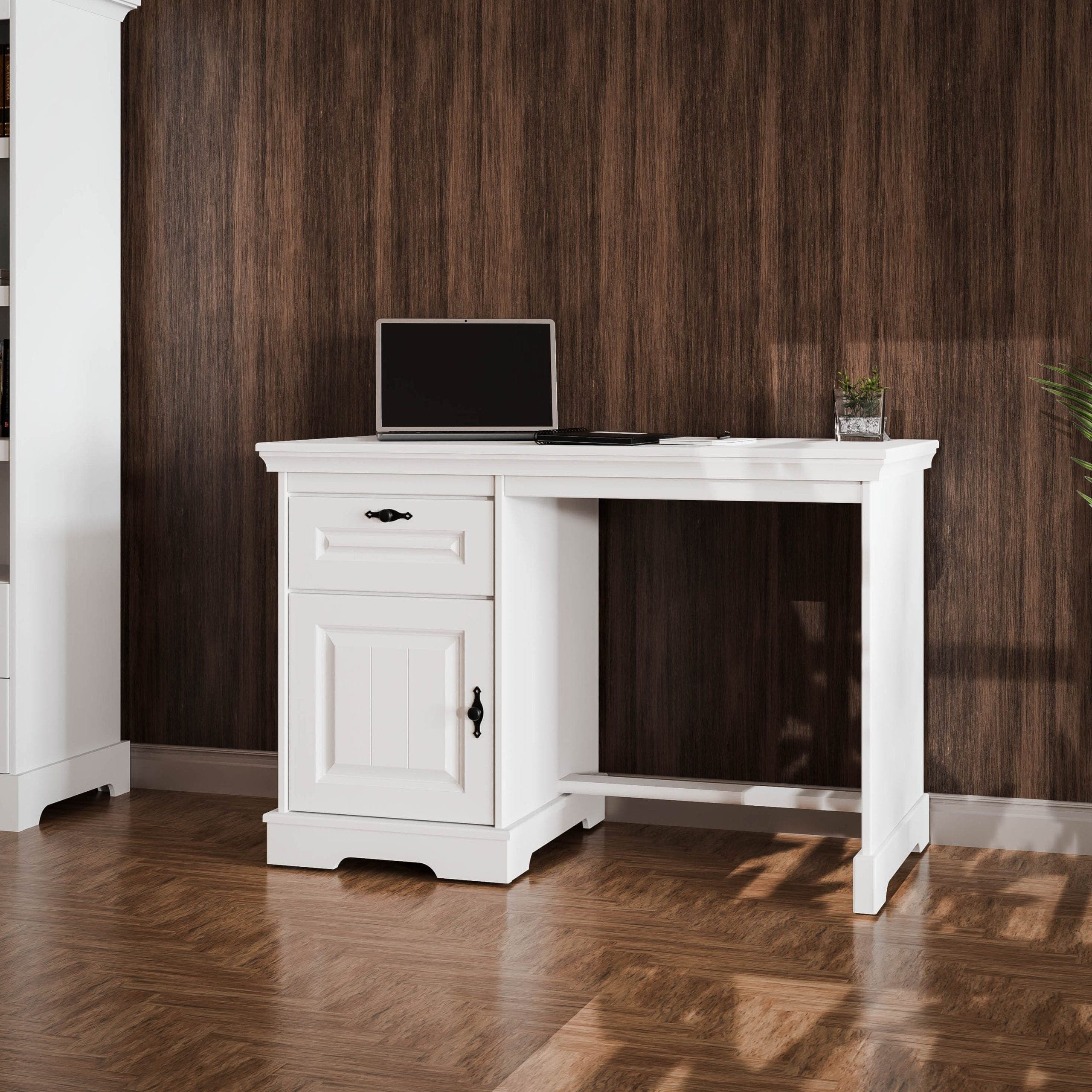 Bureau Linnea en bois massif, couleur blanc beurre