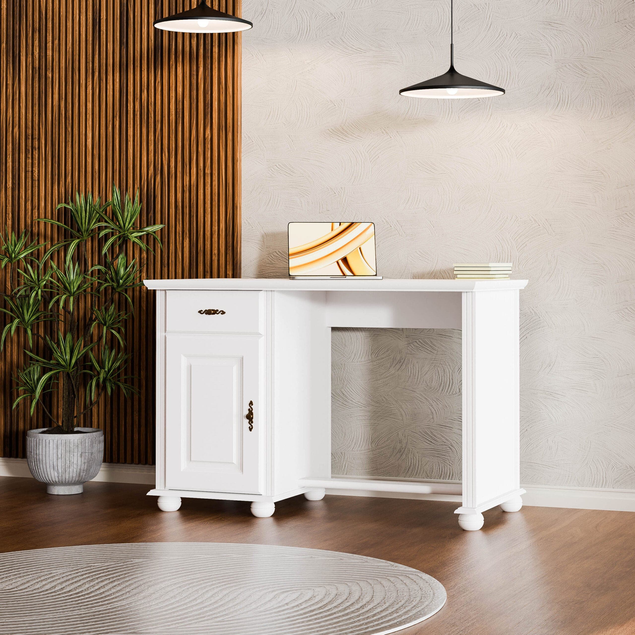Bureau Nordby en bois massif avec porte et tiroir