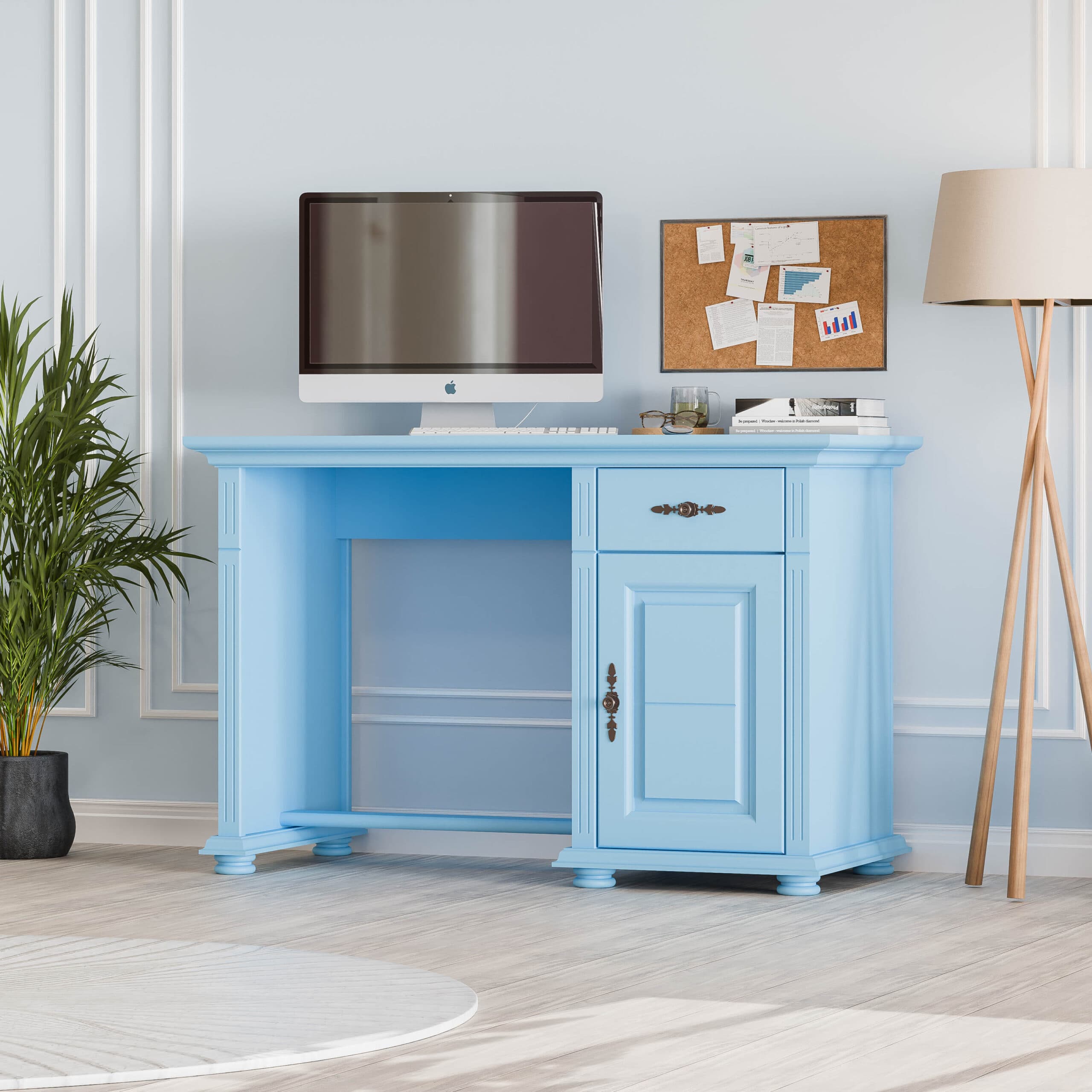 Bureau Skagen Baby Blue en bois massif avec tiroir