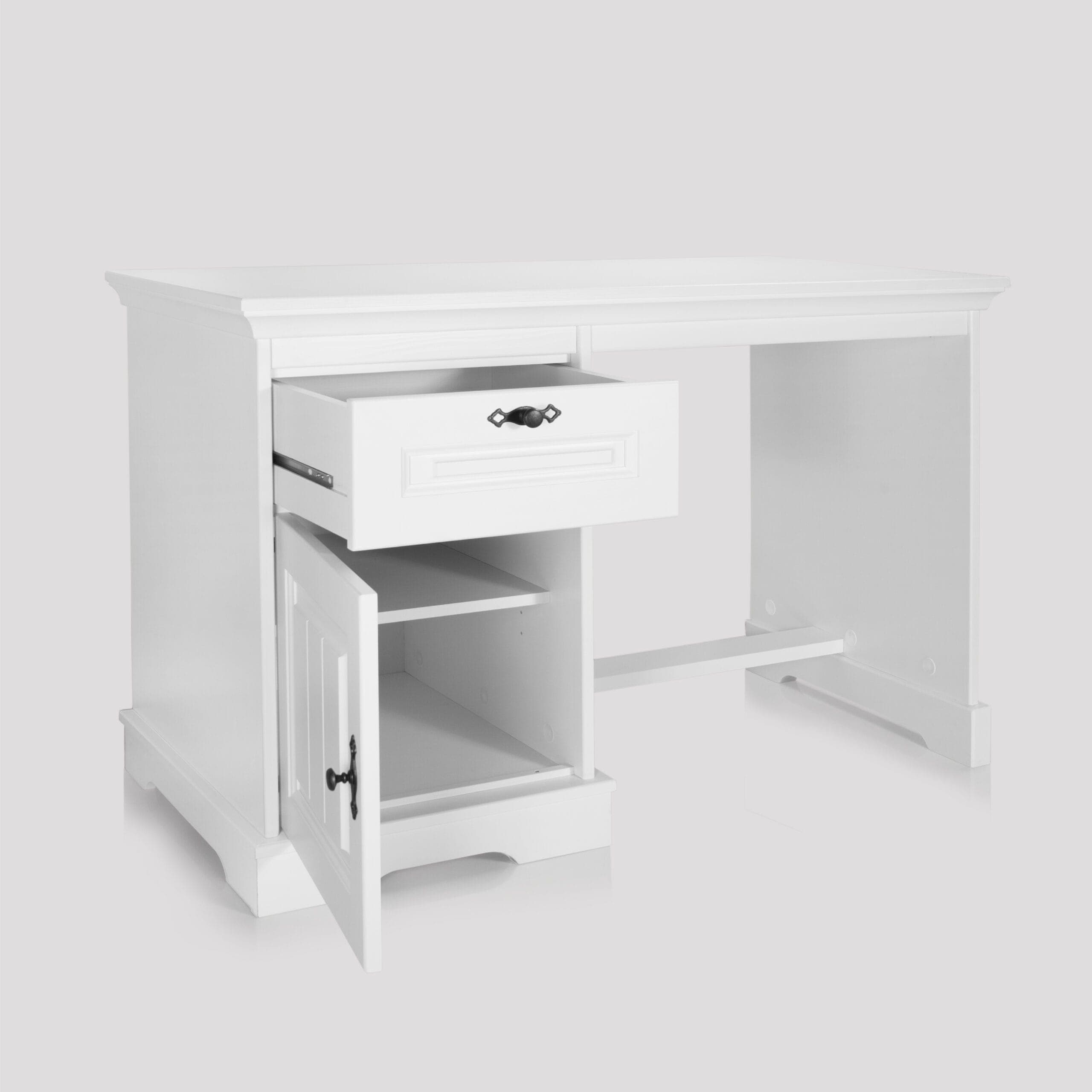 Bureau Linnea en bois massif, couleur blanc beurre