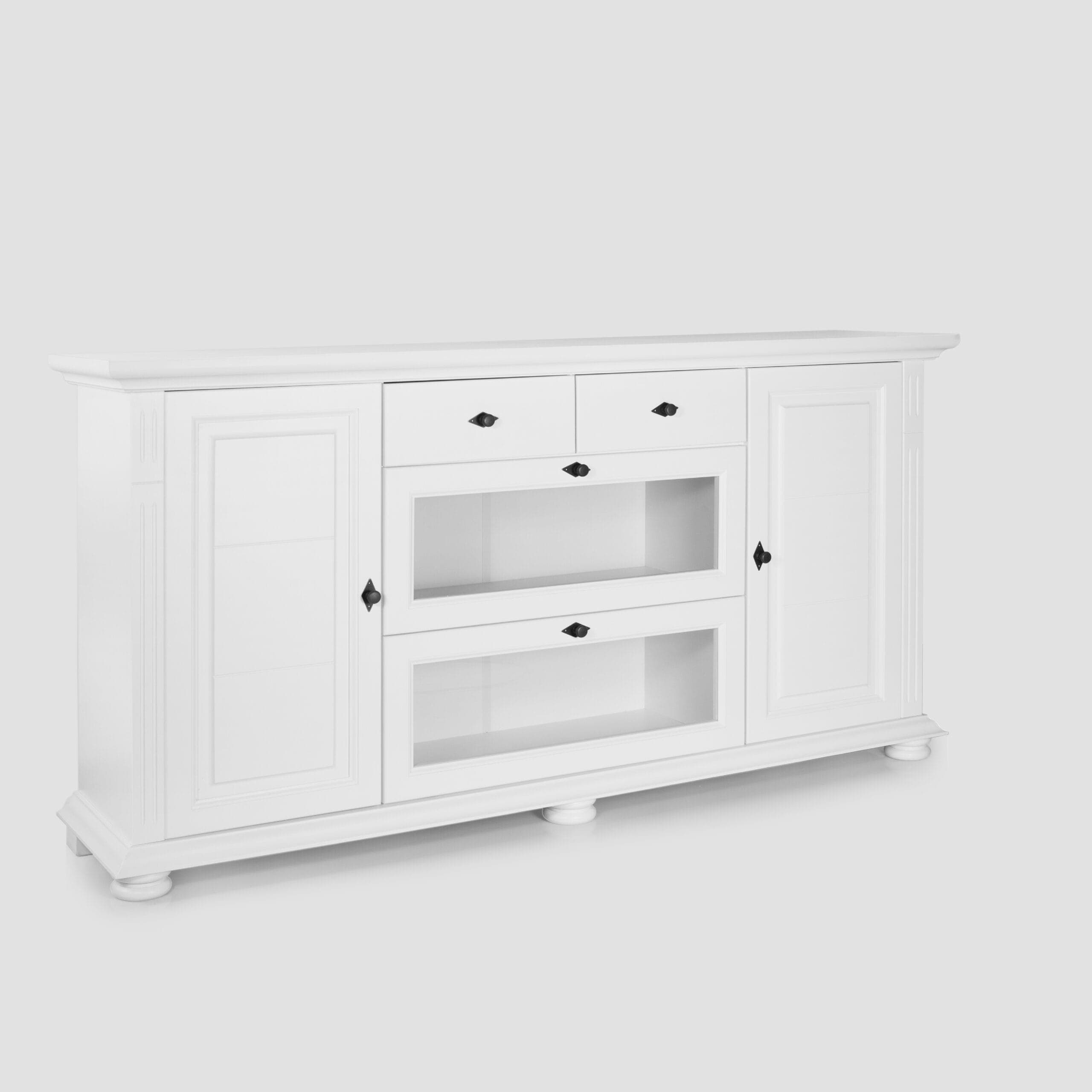 Commode Skagen en bois massif, blanc chaud et anthracite
