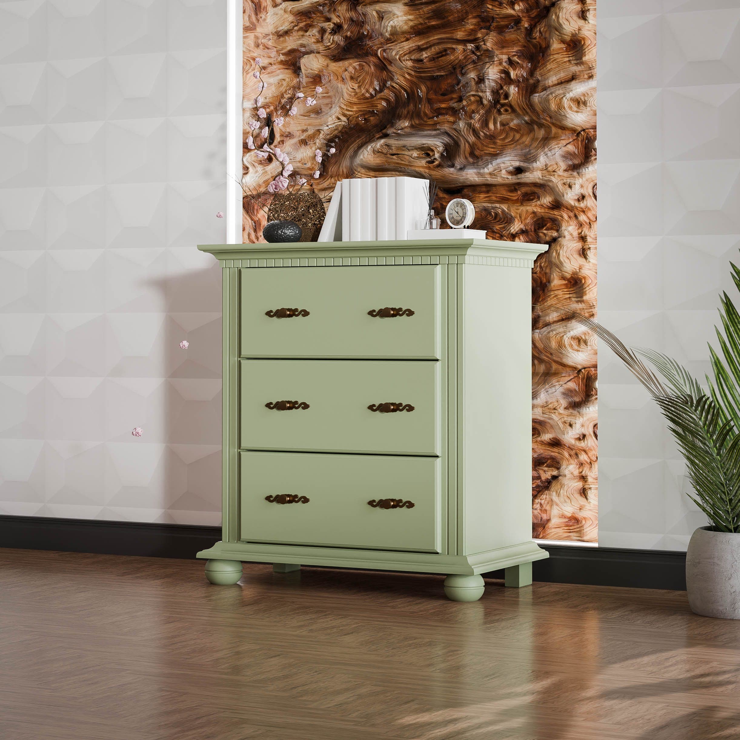 Commode « Fjord » à 3 tiroirs en bois massif, couleur sauge