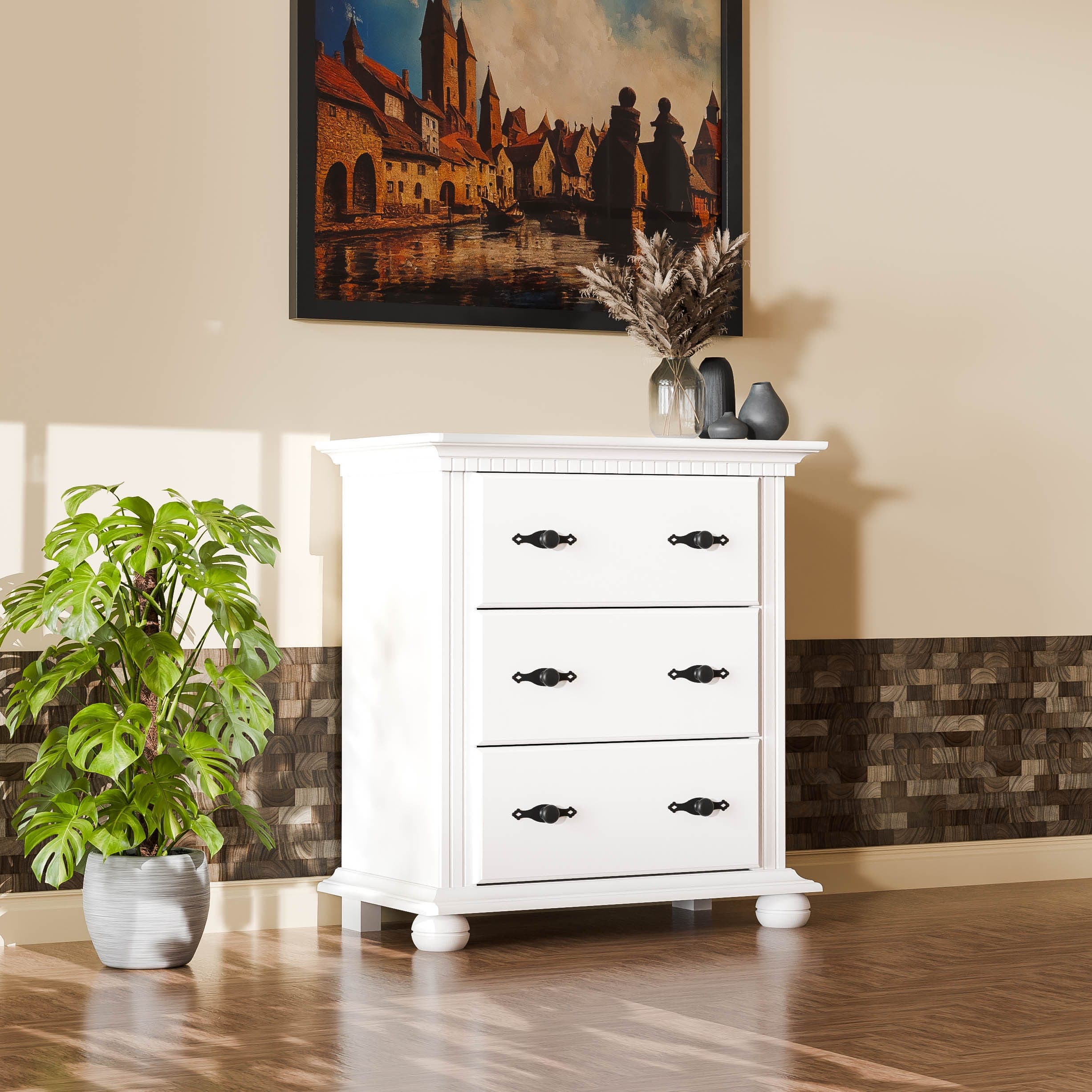 Commode en bois massif « Fjord » avec 3 tiroirs spacieux