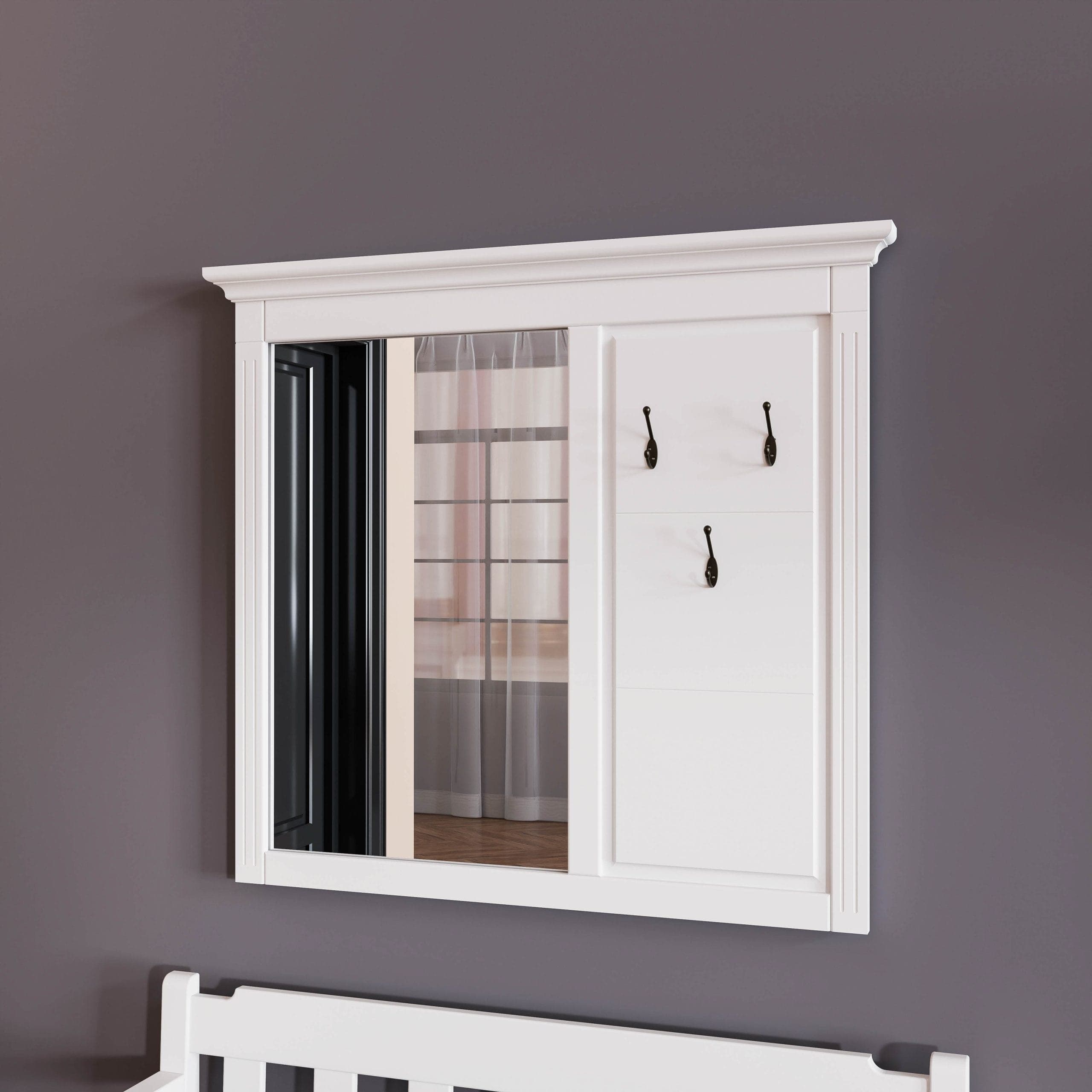 Porte-manteau en bois massif avec miroir « Skagen » pour le couloir