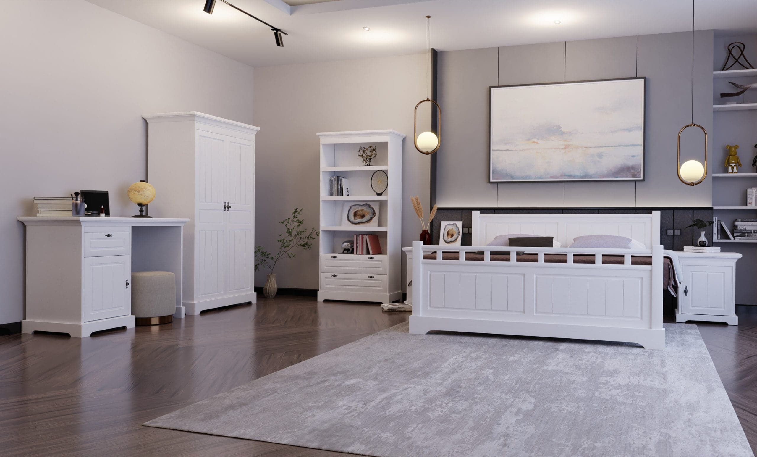 Chambre Linnea 3 – Ensemble en bois massif avec bureau