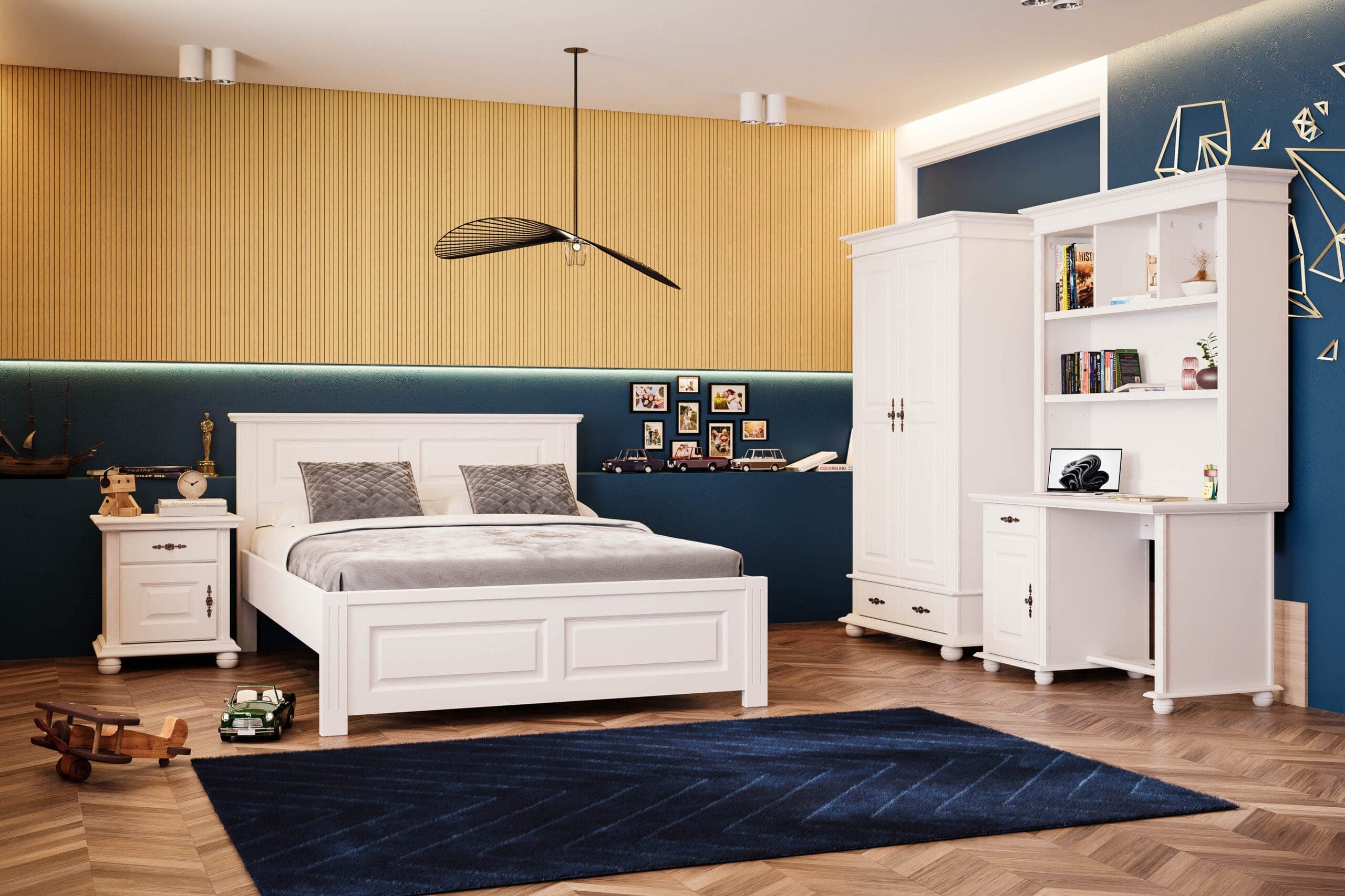 Chambre à coucher Nordby en bois massif avec lit et armoire
