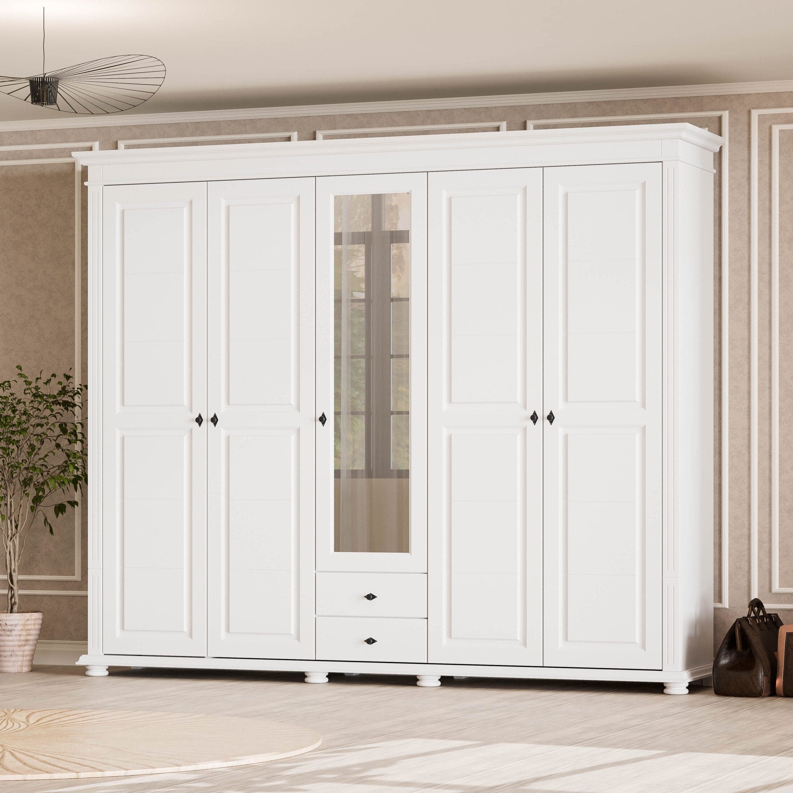 Armoire en bois massif « Skagen » à 5 portes, 242 cm