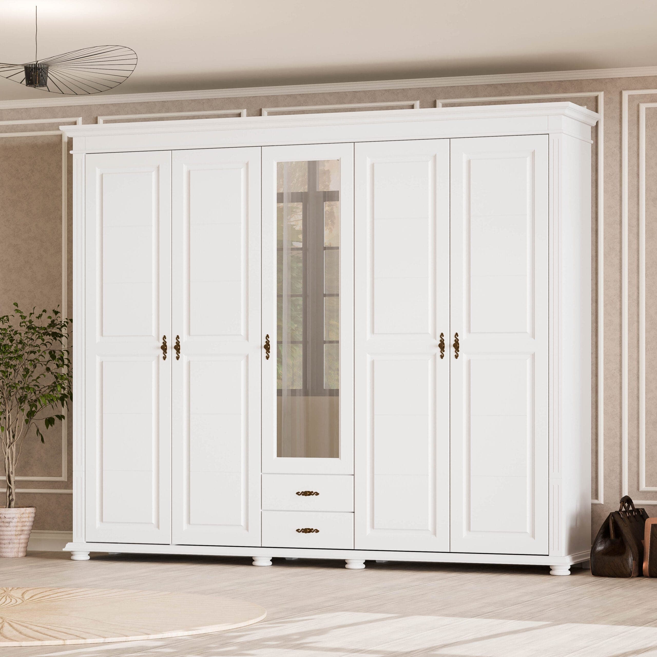 Armoire en bois massif « Skagen » à 5 portes, 242 cm
