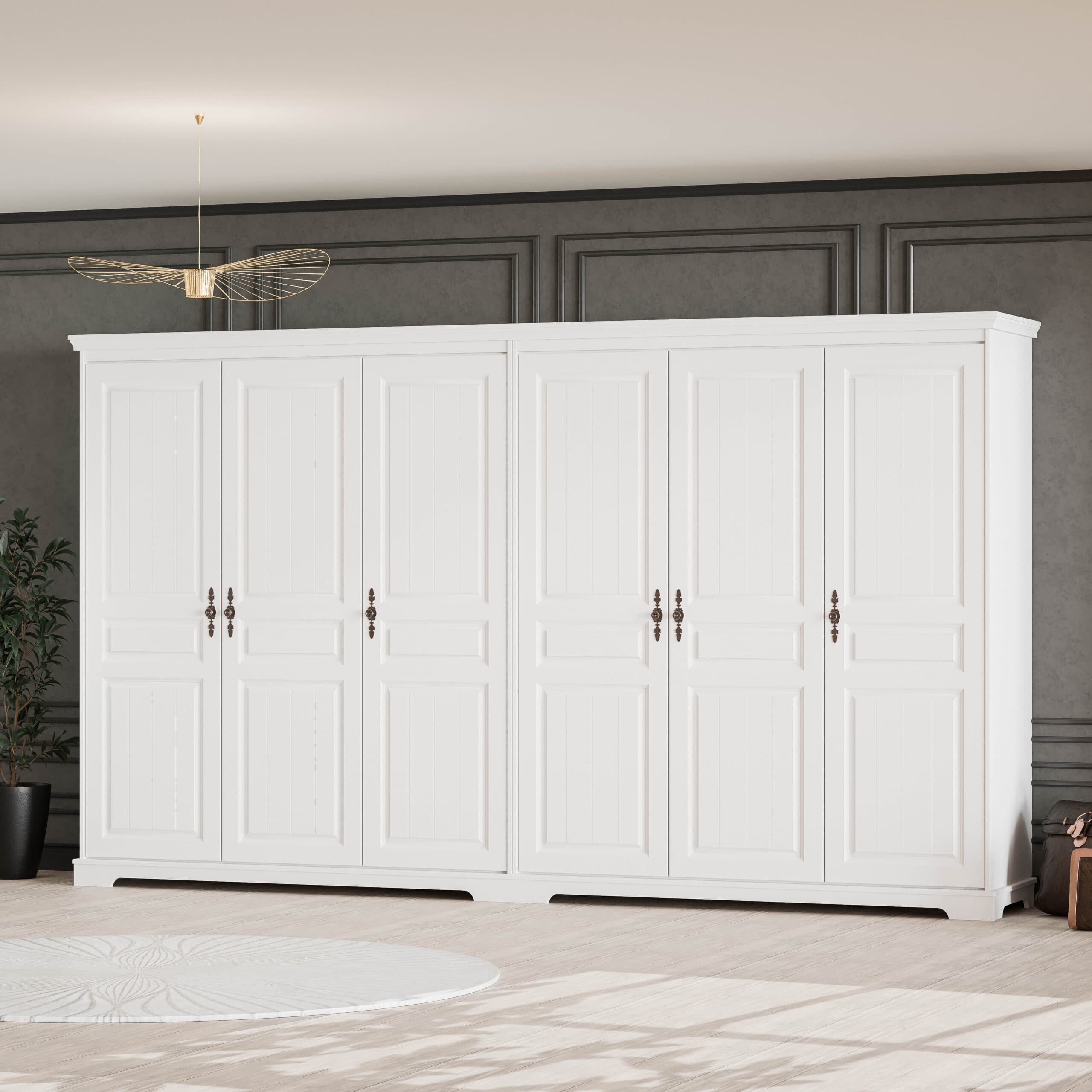 Armoire en bois massif « Linnea » à 6 portes, offrant un grand espace de rangement