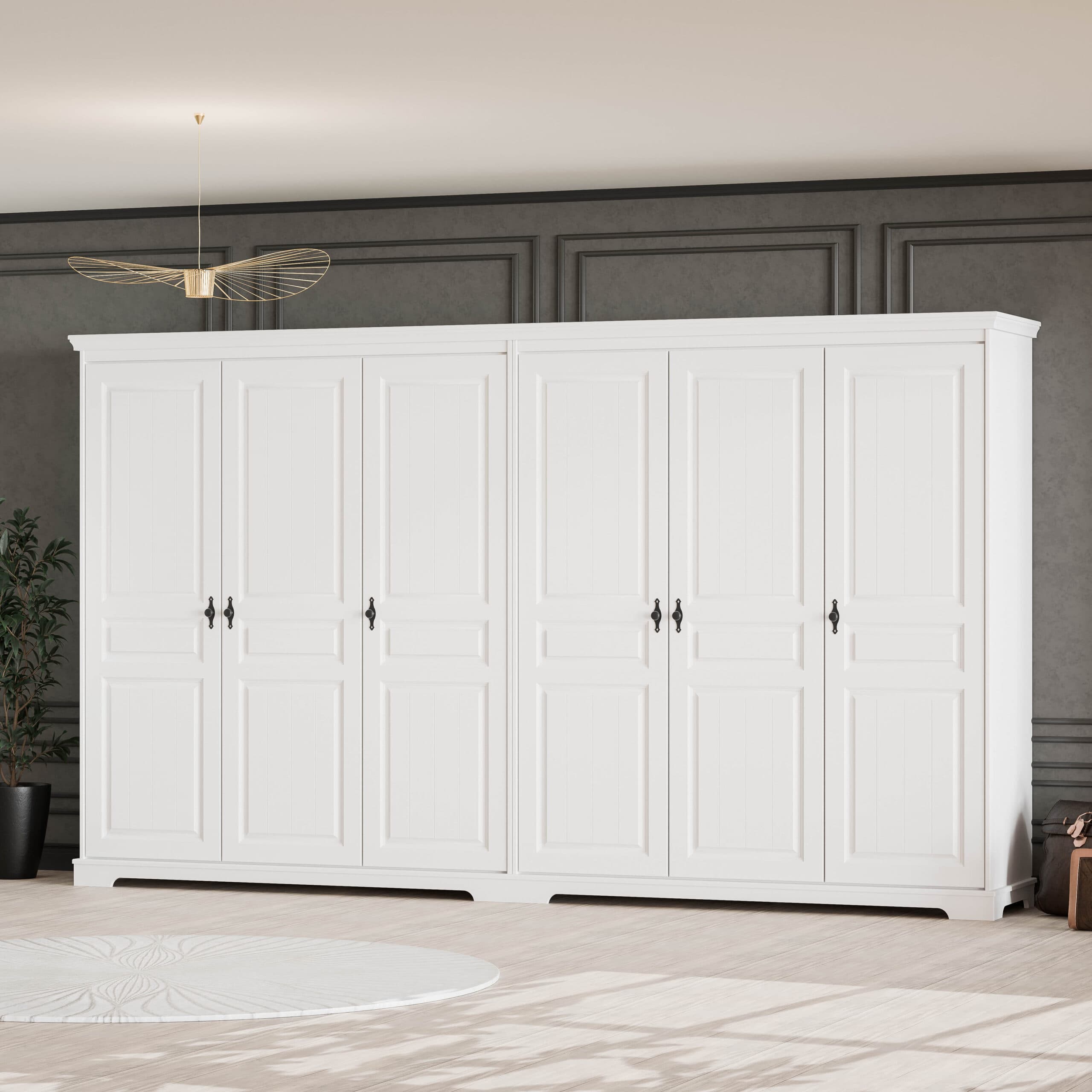 Armoire en bois massif « Linnea » à 6 portes, offrant un grand espace de rangement