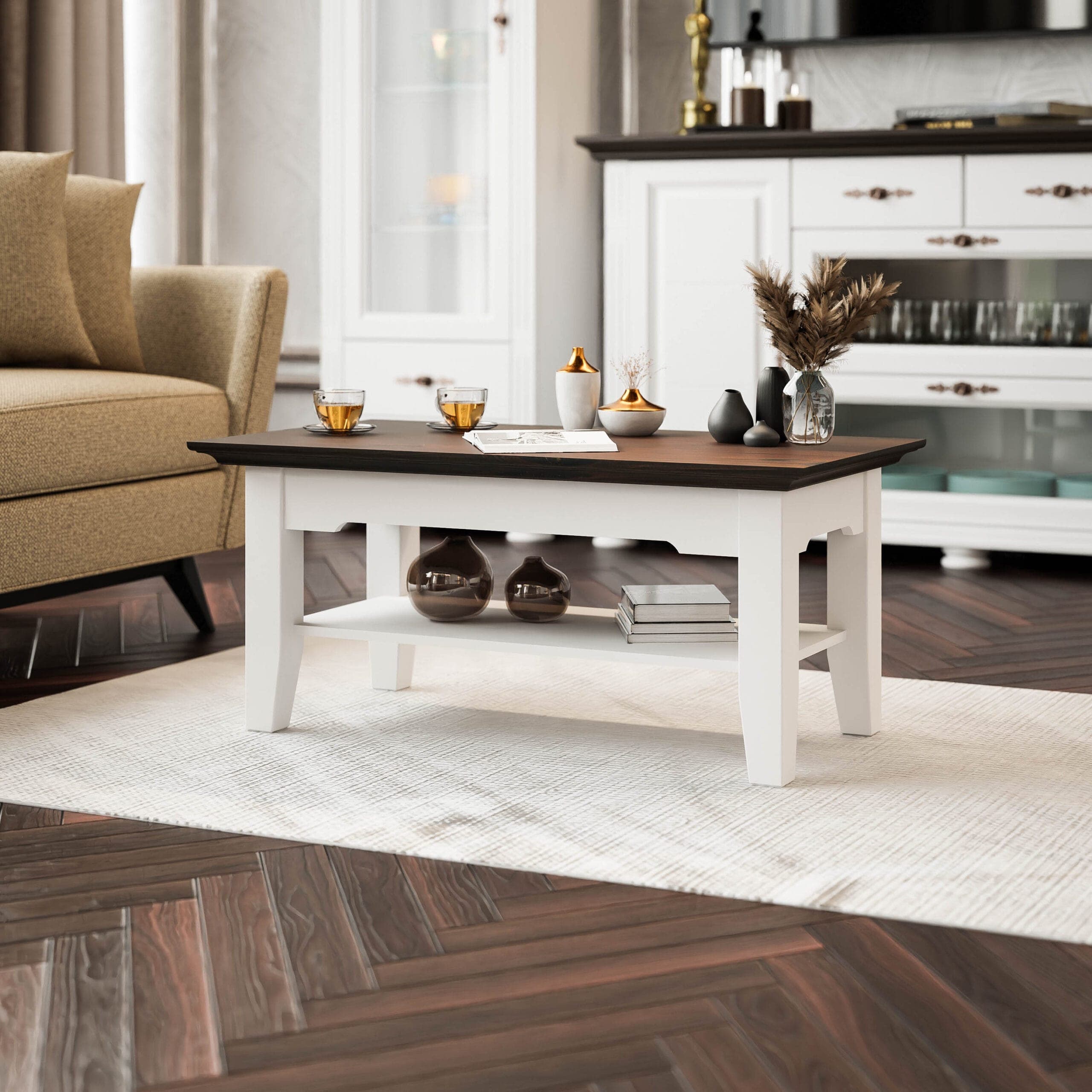 Table basse Skagen en bois massif avec un rangement pratique