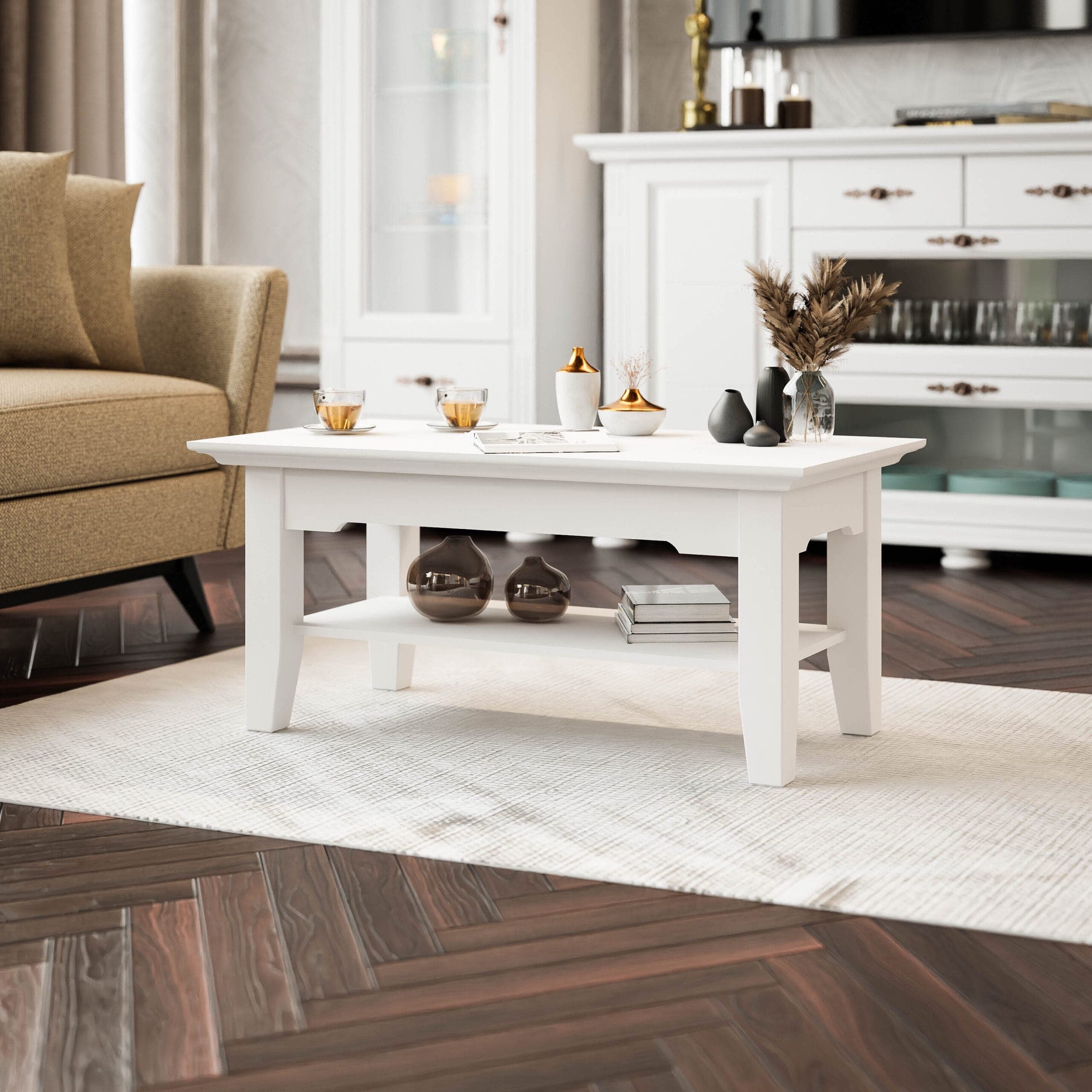 Table basse Skagen en bois massif avec un rangement pratique