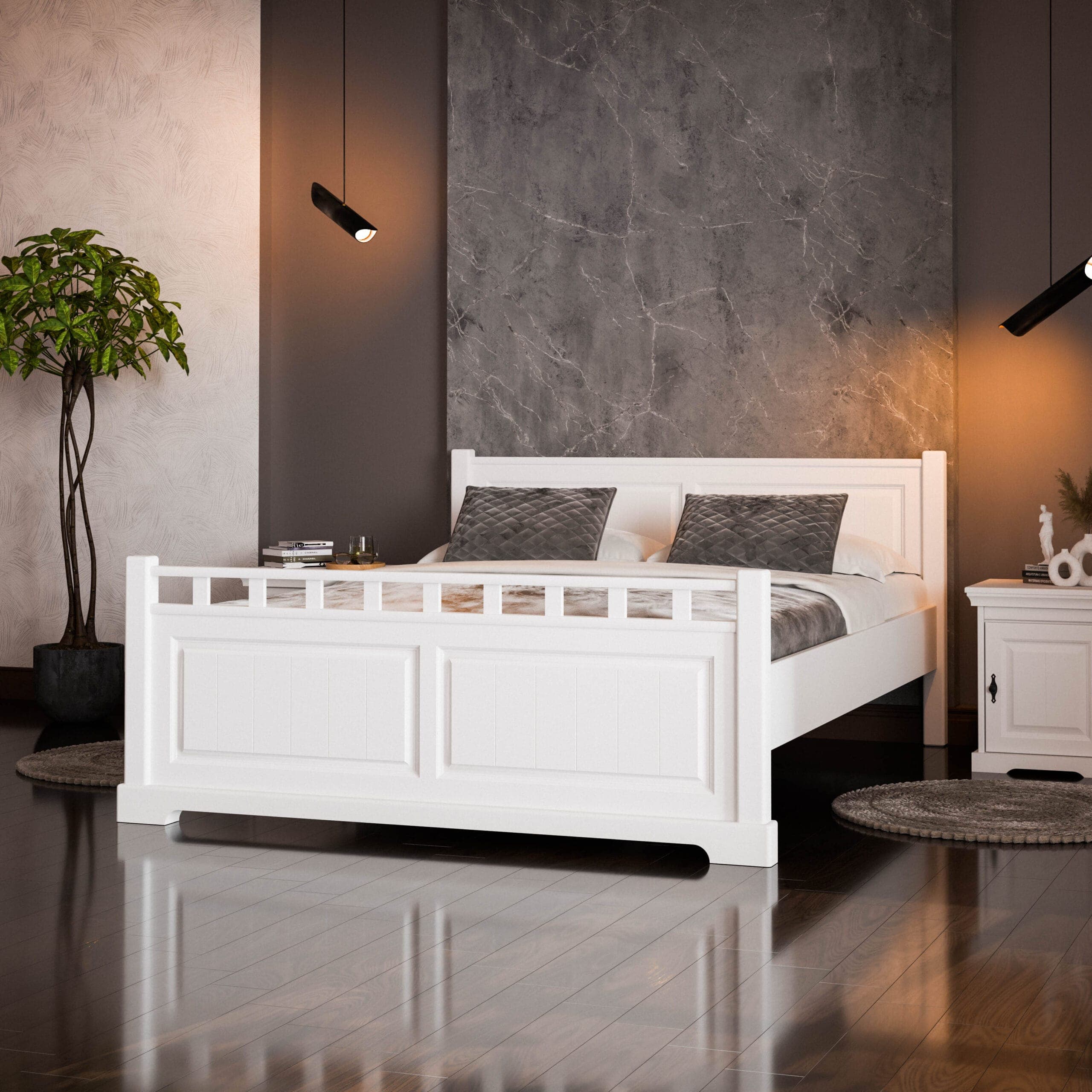 Lit en bois massif « Linnea » 140 cm, couleur blanc beurre