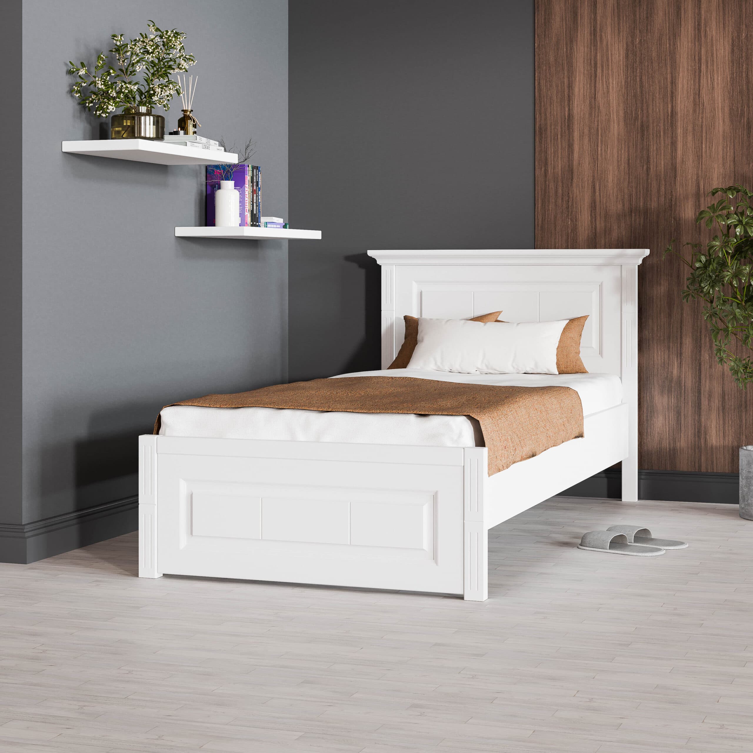 Lit en bois massif Skagen avec tête de lit étroite, 140–180 cm