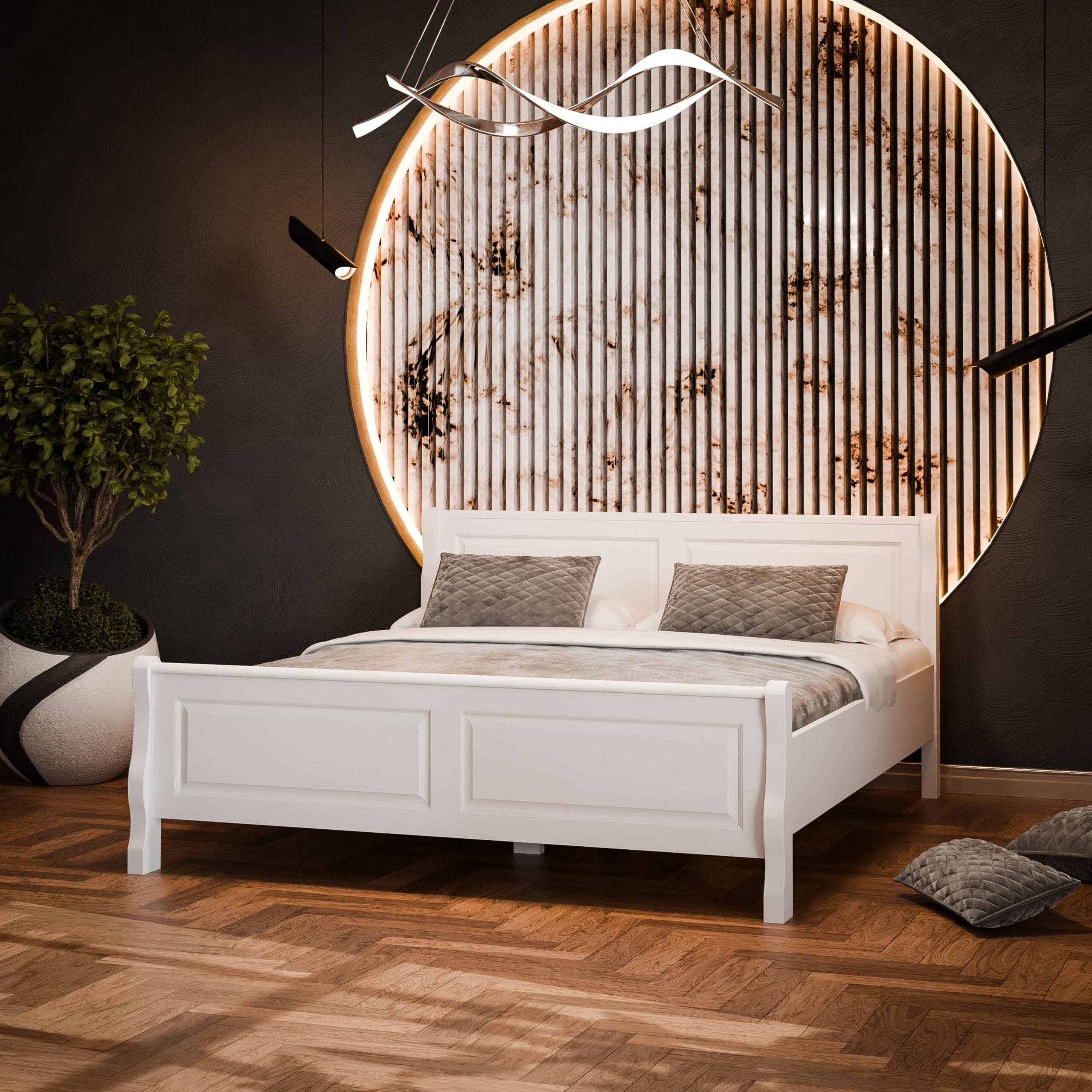 Lit en bois massif « Rares » 140 cm avec pieds ronds