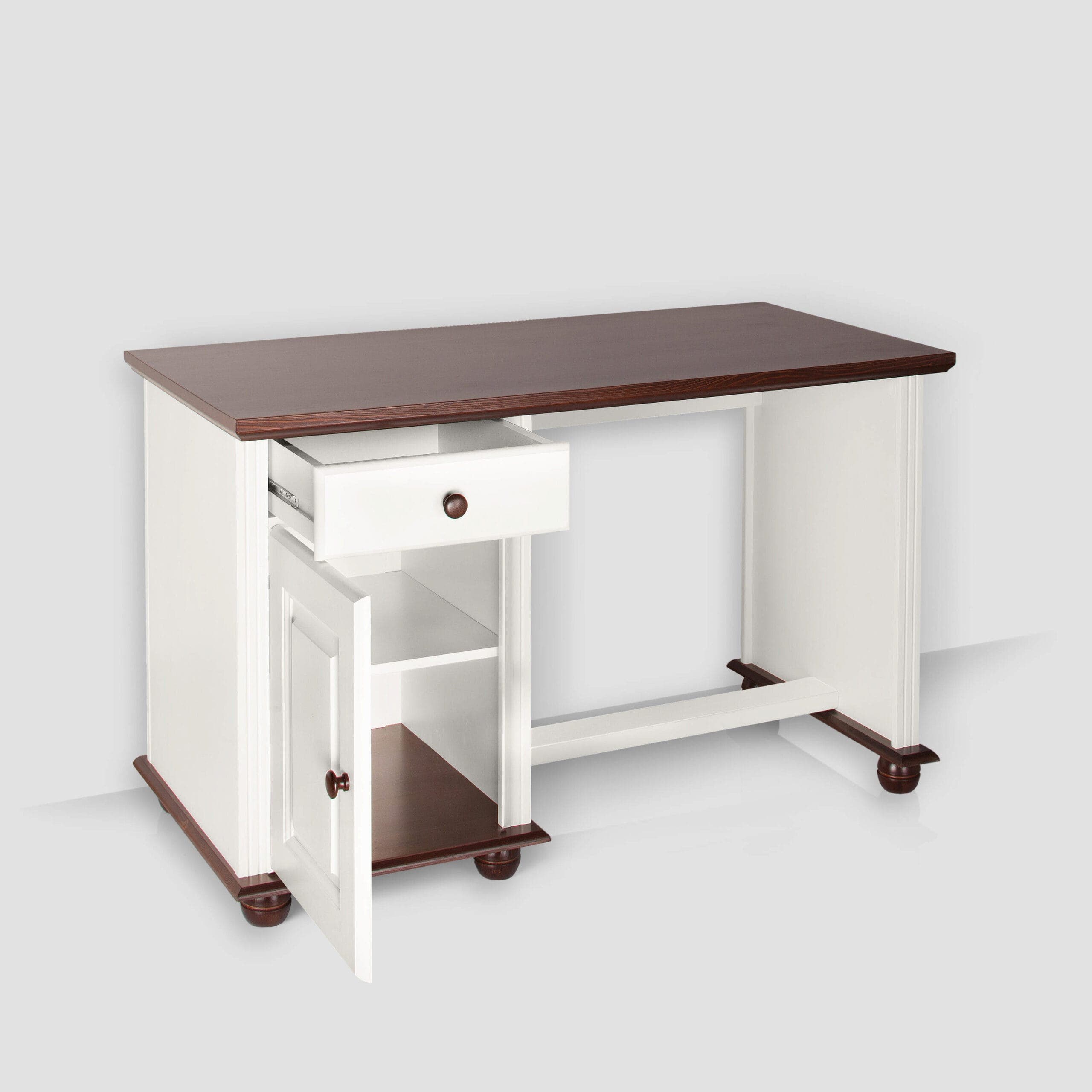 Bureau en bois massif Nordby, couleur beige cachemire, avec tiroir