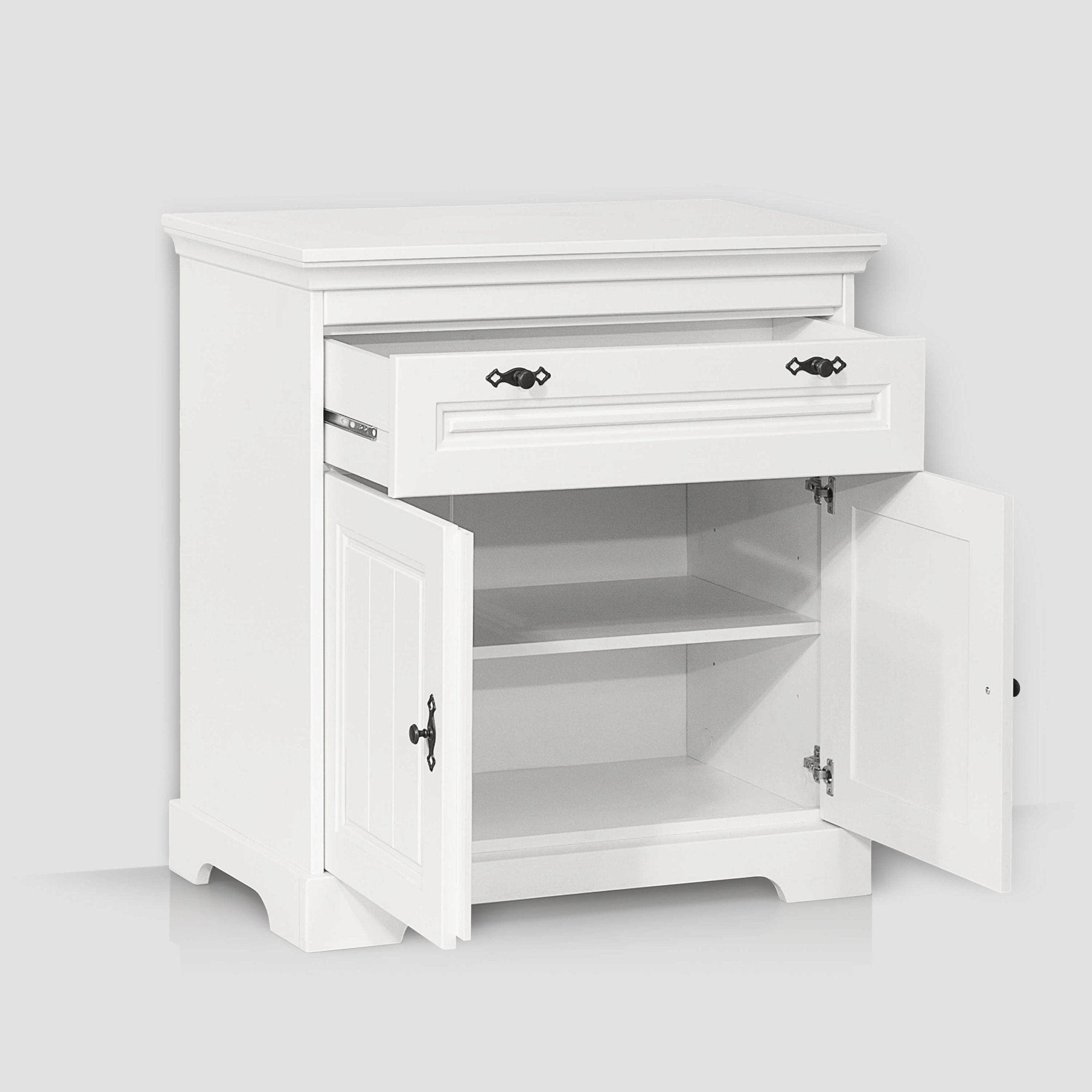 Commode Linnea « Sauge » en bois massif, avec 2 portes et 1 tiroir
