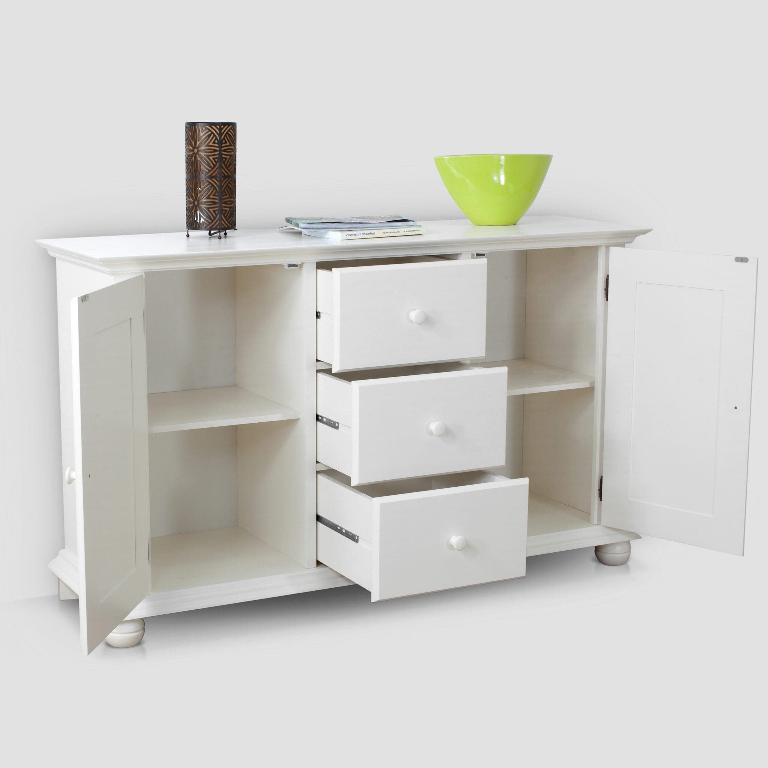 Commode en bois massif Nordby, 2 portes, 3 tiroirs, gris gravier