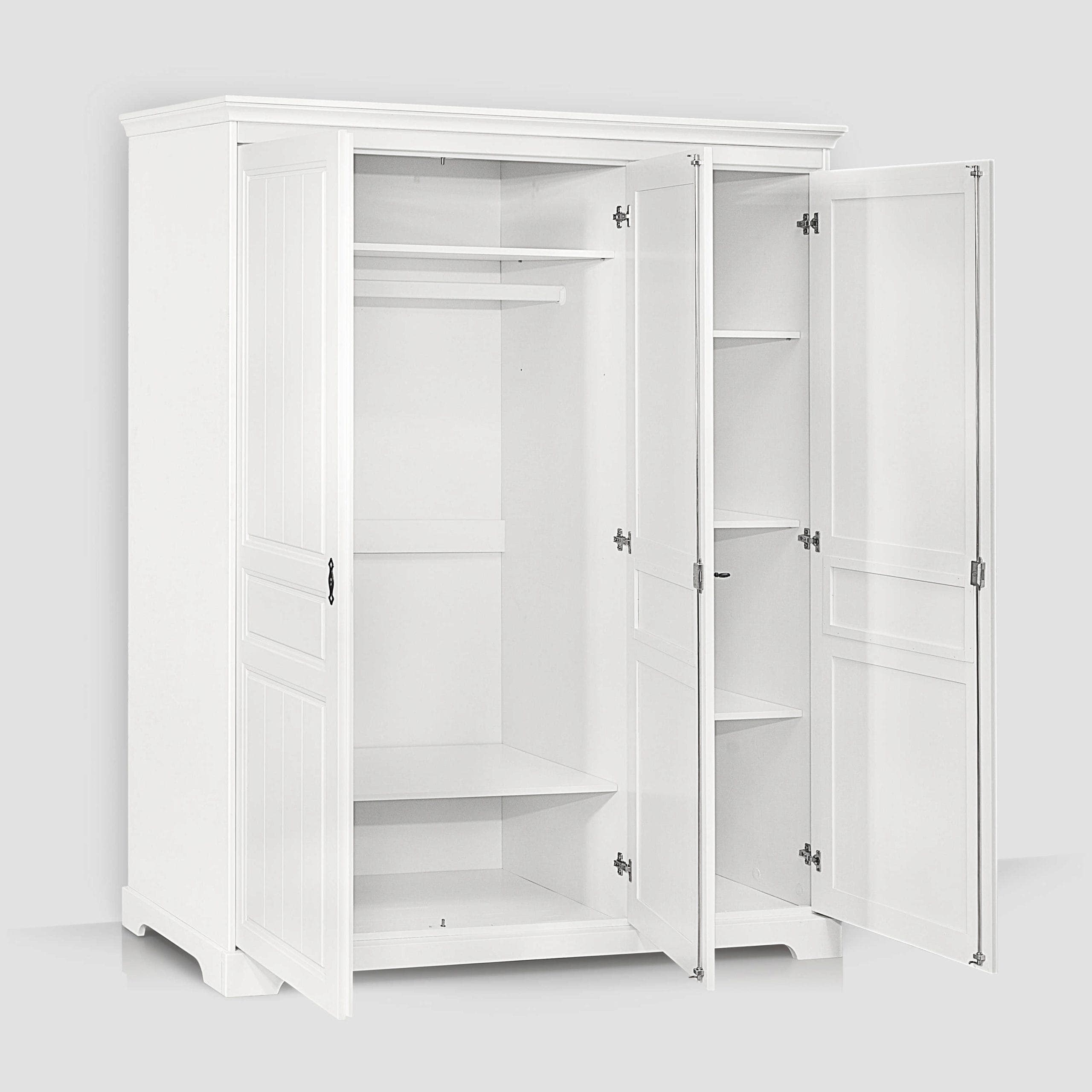 Armoire à 3 portes en bois massif Linnea, couleur blanc beurre