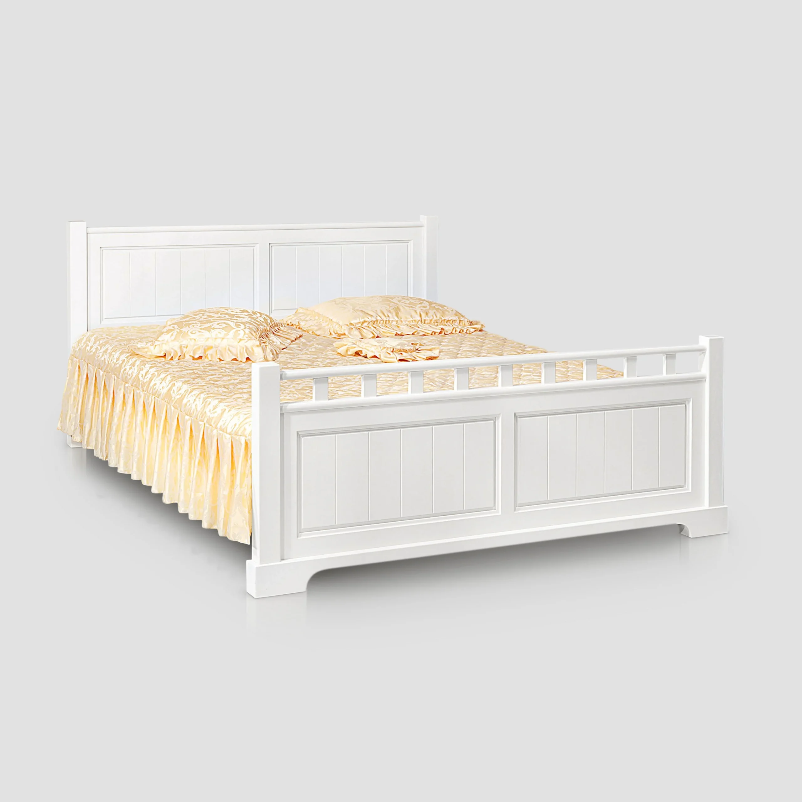 Lit en bois massif « Linnea » 140 cm, couleur blanc beurre