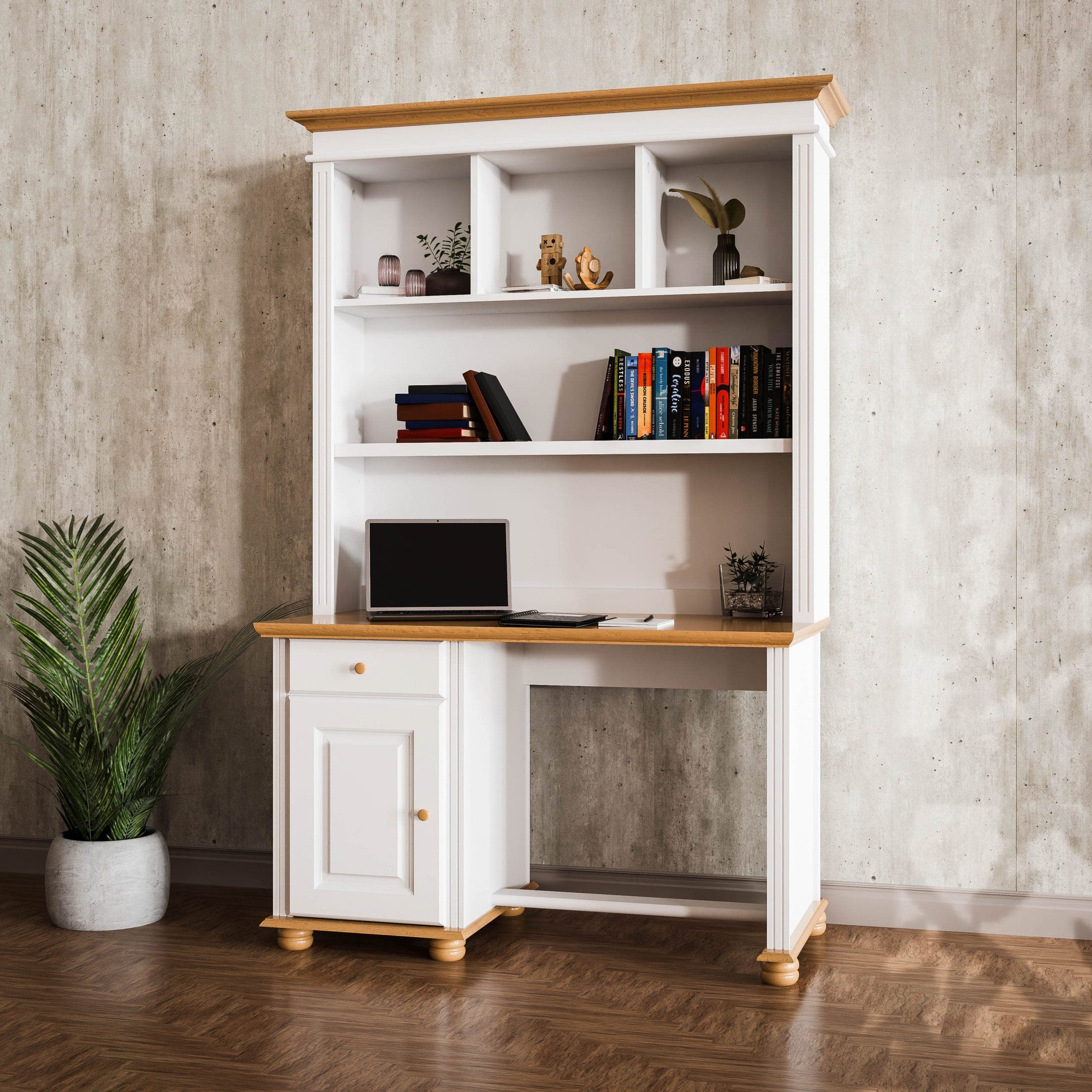 Bureau avec étagère Nordby en bois massif pour le télétravail
