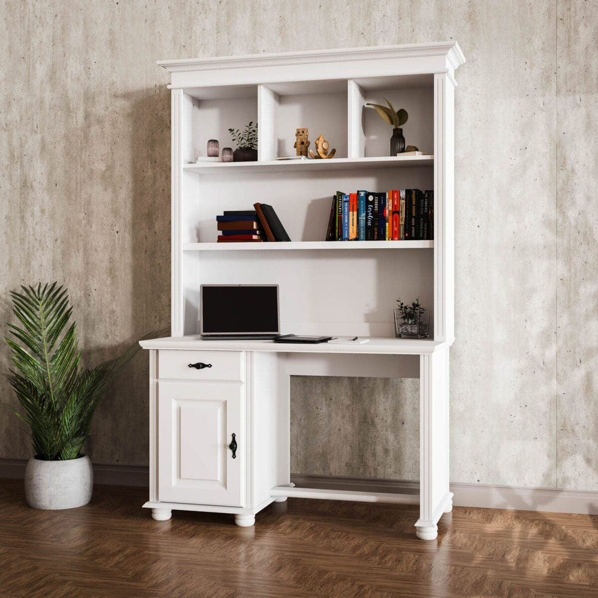 Bureau avec étagère Nordby en bois massif pour le télétravail