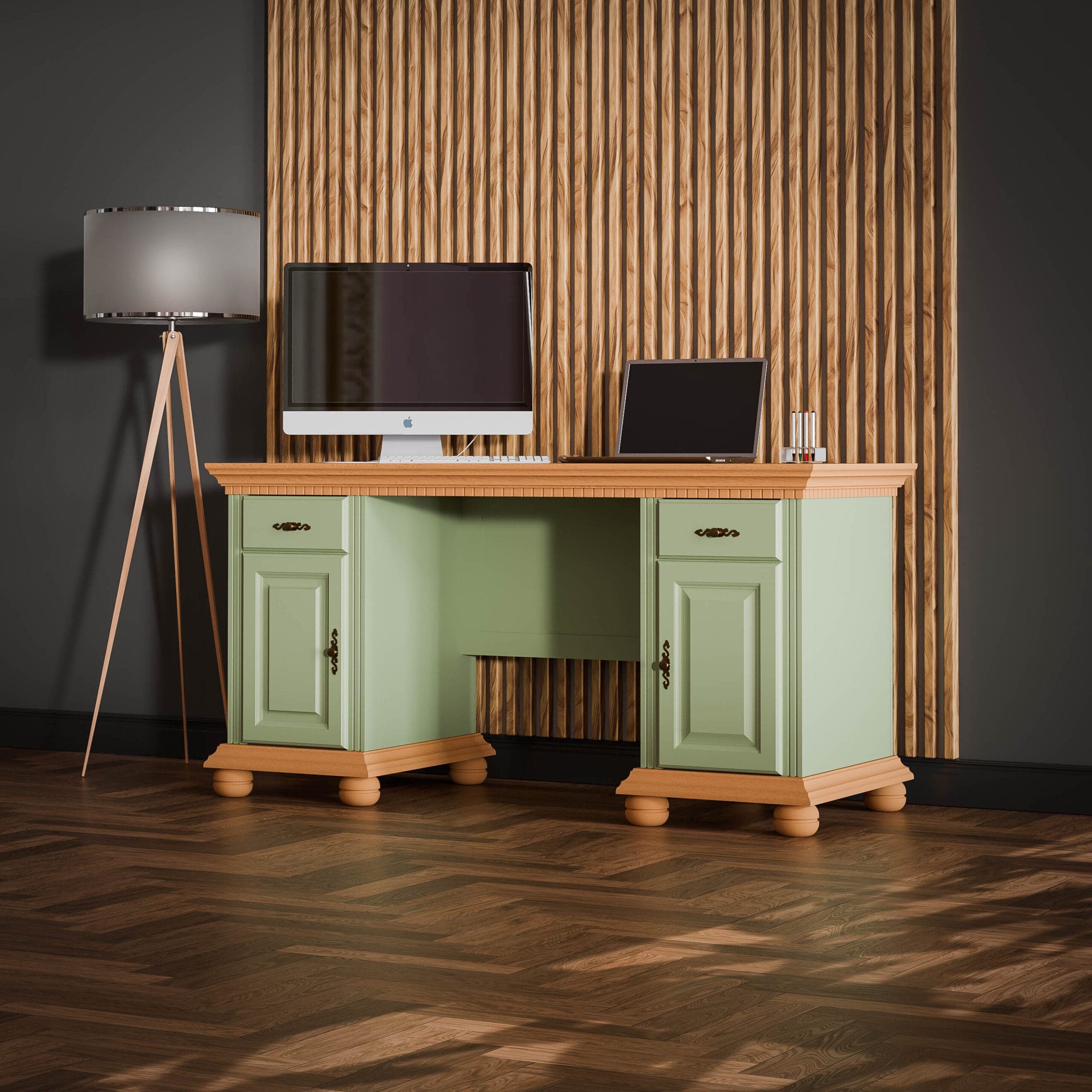 Bureau en bois massif « Fjord Salbei » avec 2 armoires