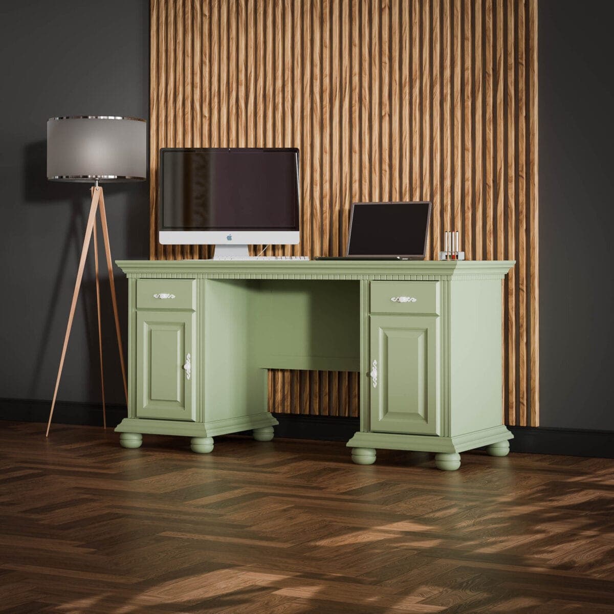 Bureau en bois massif « Fjord Salbei » avec 2 armoires