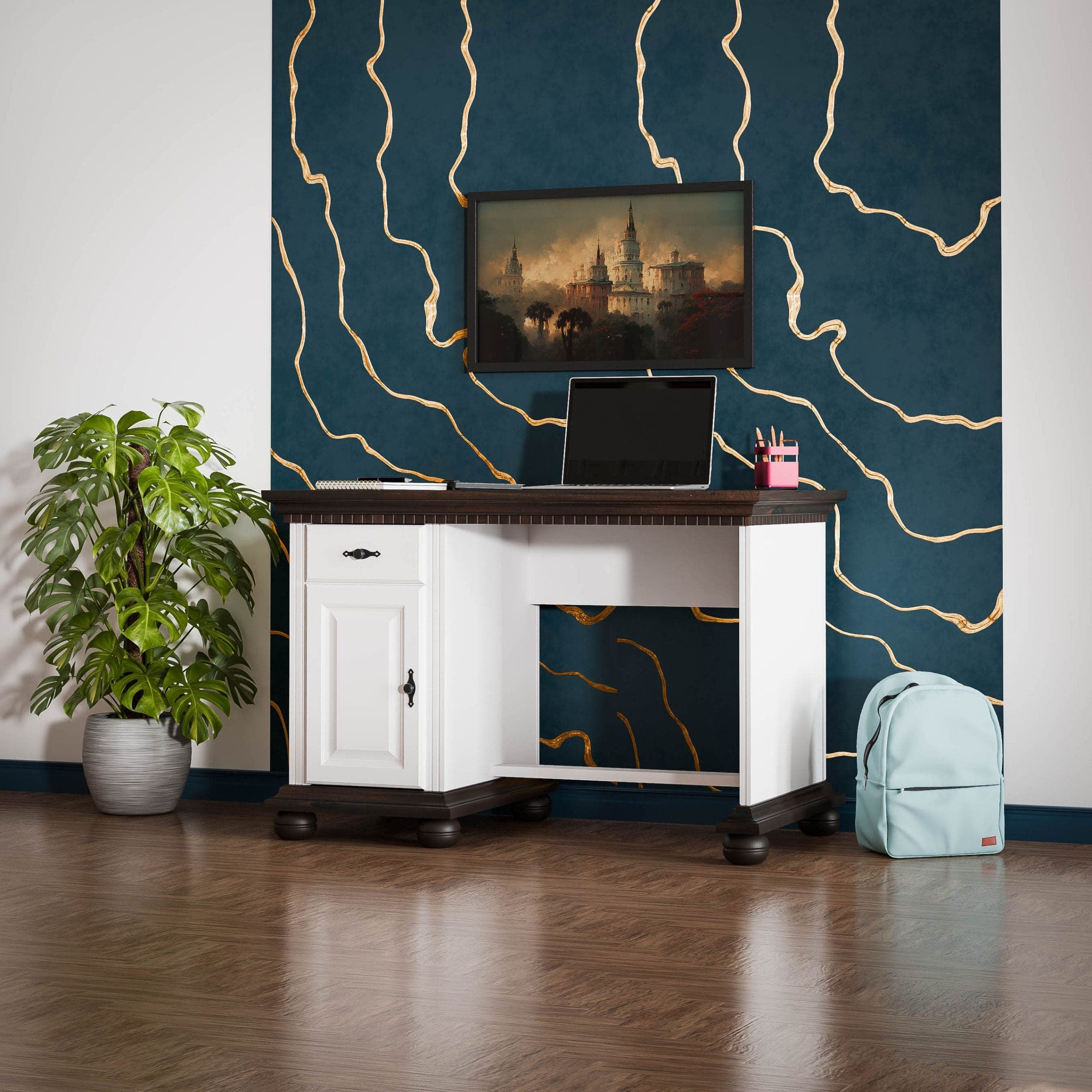 Bureau en bois massif « Fjord » avec une armoire