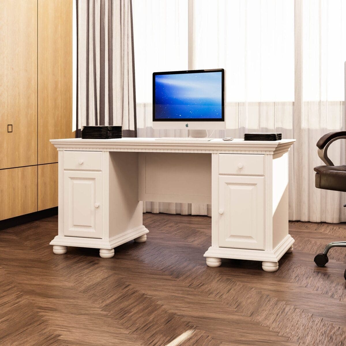 Bureau en bois massif « Fjord » avec deux armoires