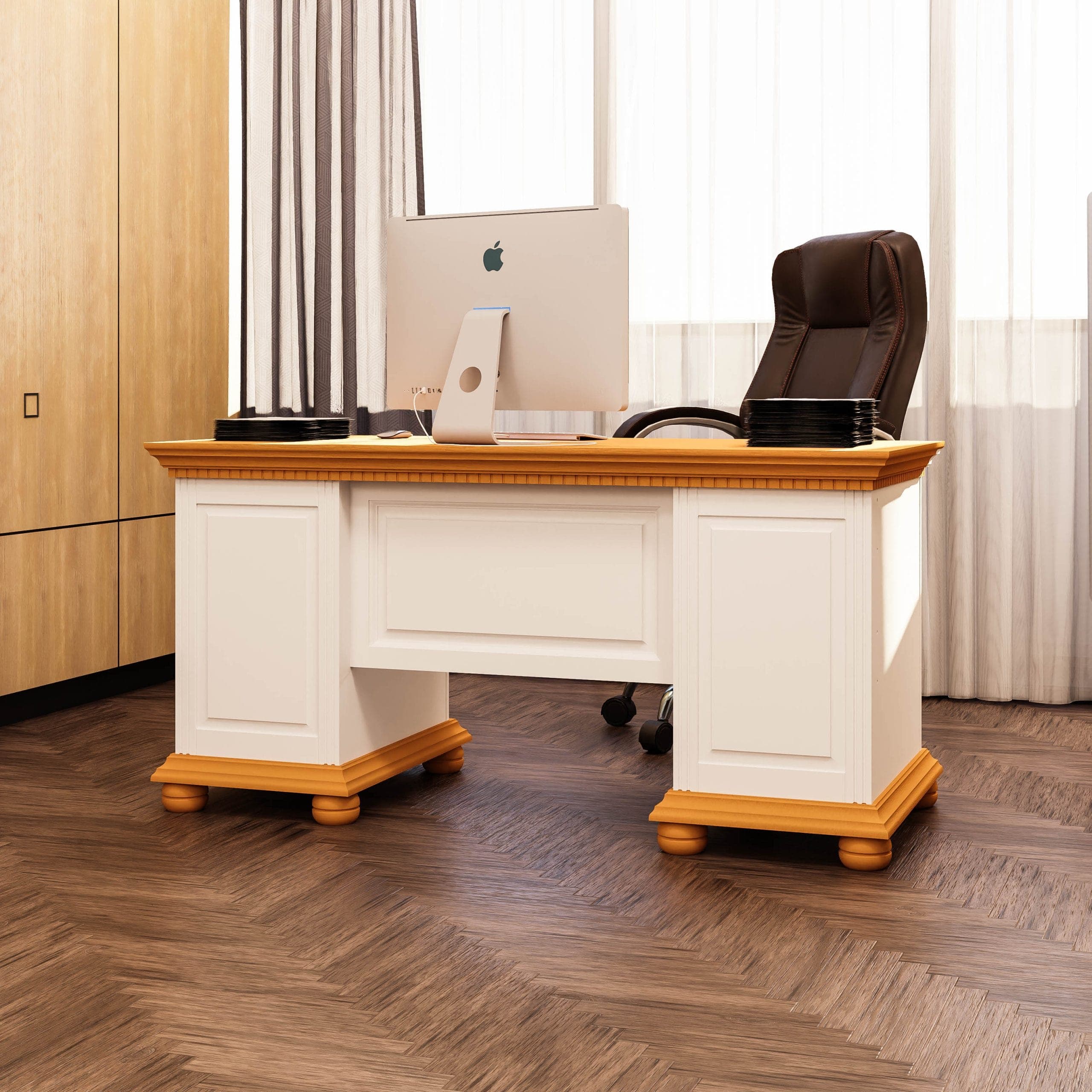Bureau en bois massif « Fjord » avec deux armoires