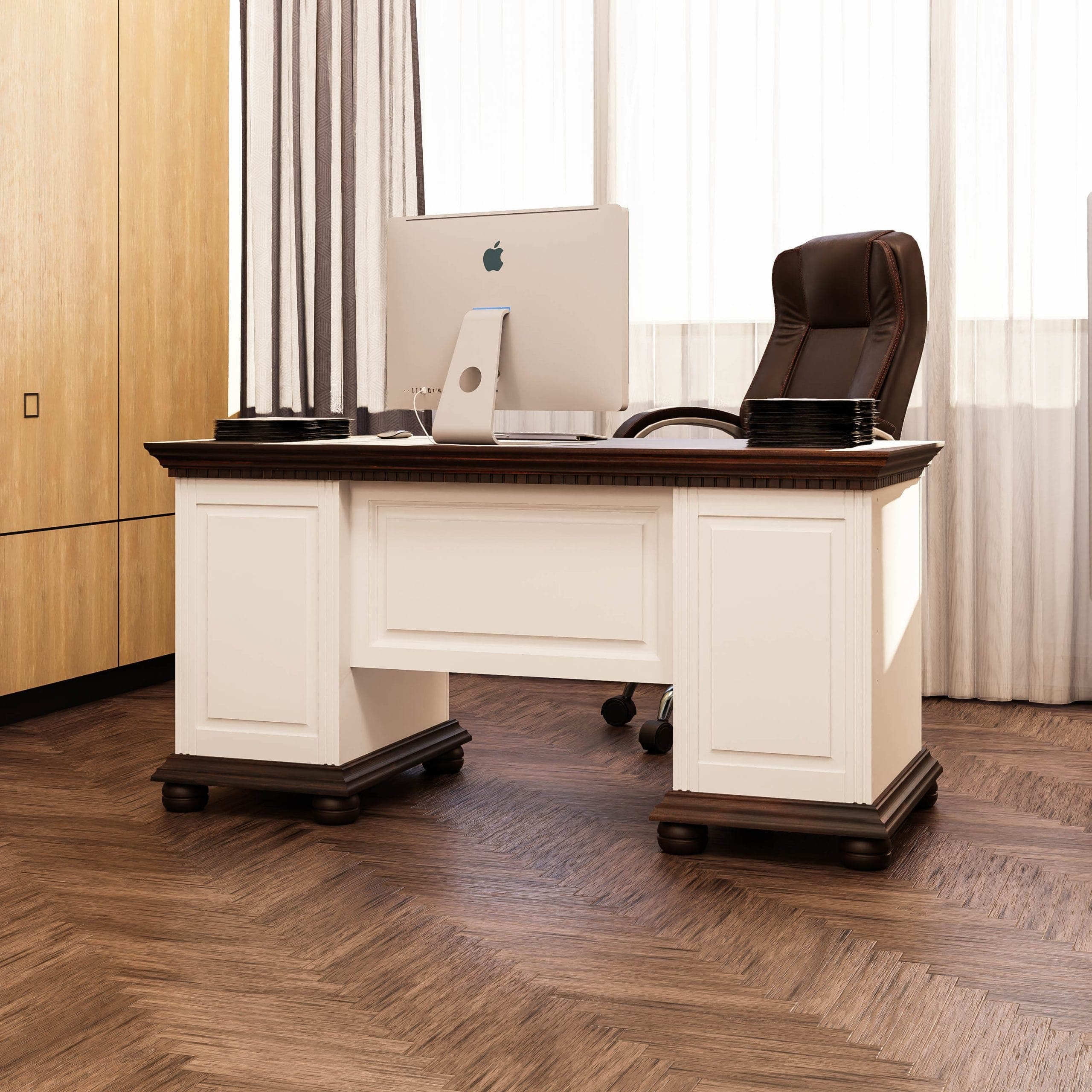 Bureau en bois massif « Fjord » avec deux armoires
