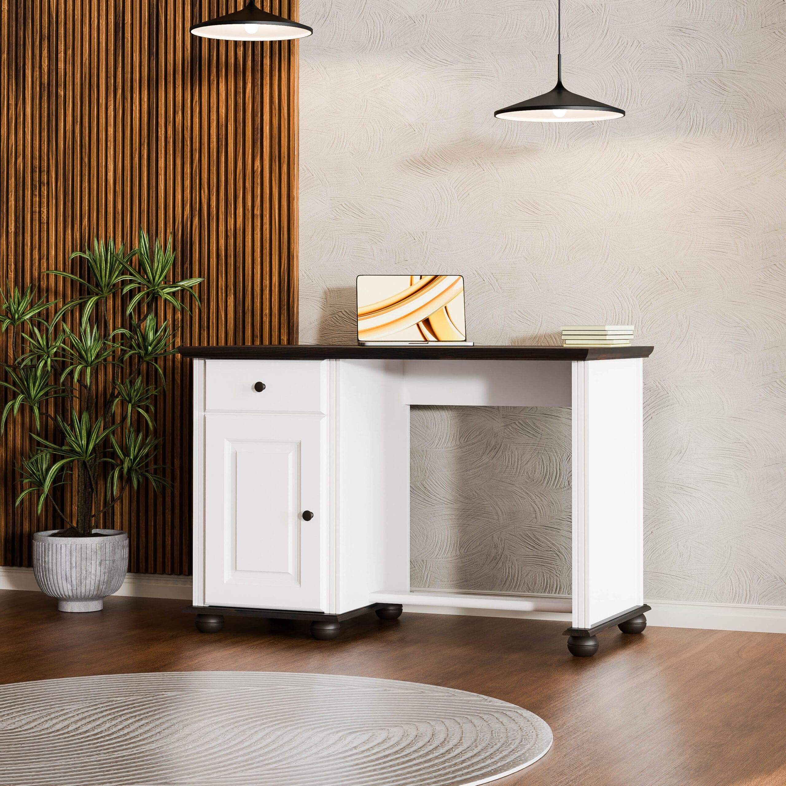 Bureau Nordby en bois massif avec porte et tiroir