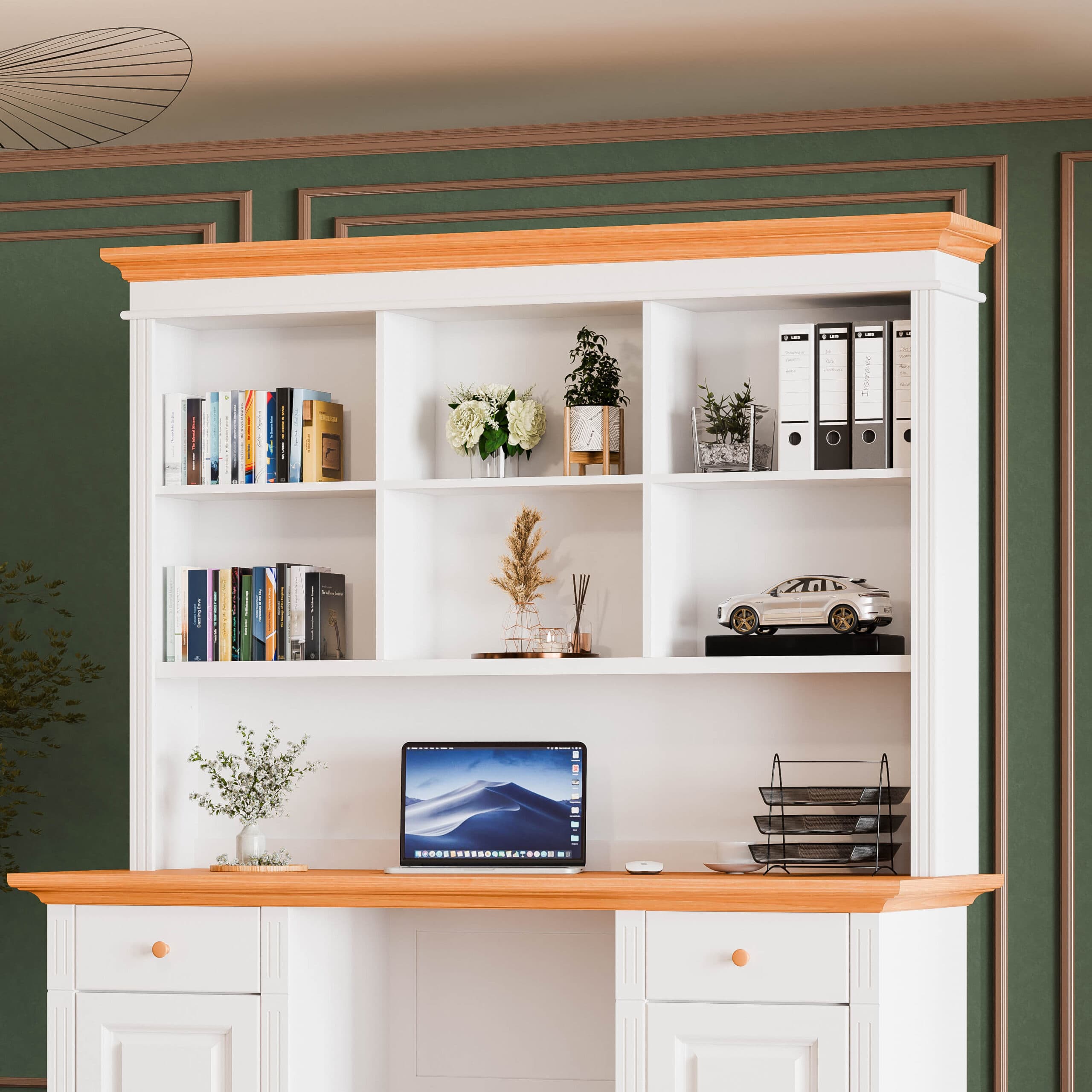 Étagère de bureau Skagen en bois massif avec 2 compartiments