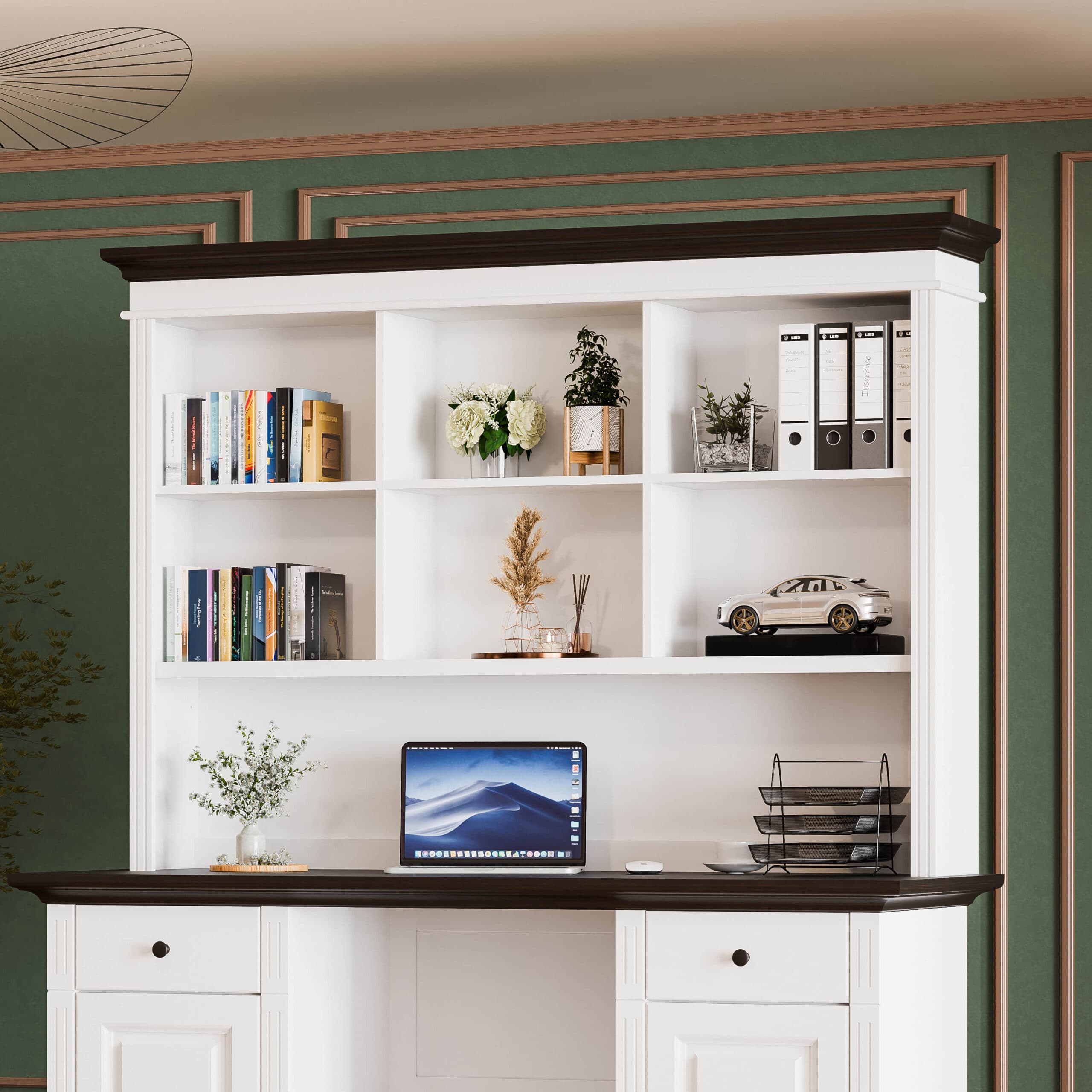 Étagère de bureau Skagen en bois massif avec 2 compartiments