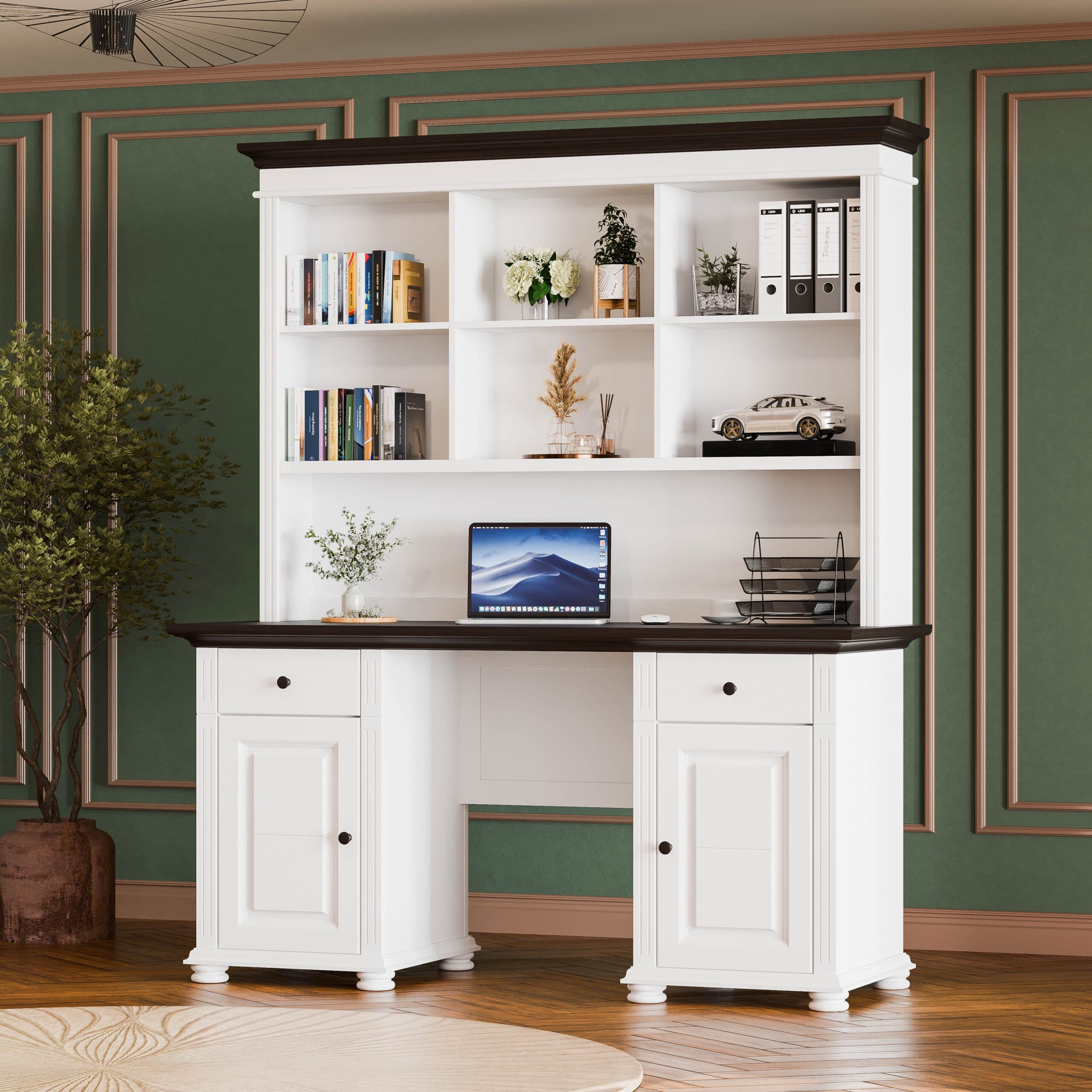Bureau Skagen avec 2 caissons et une étagère, en bois massif