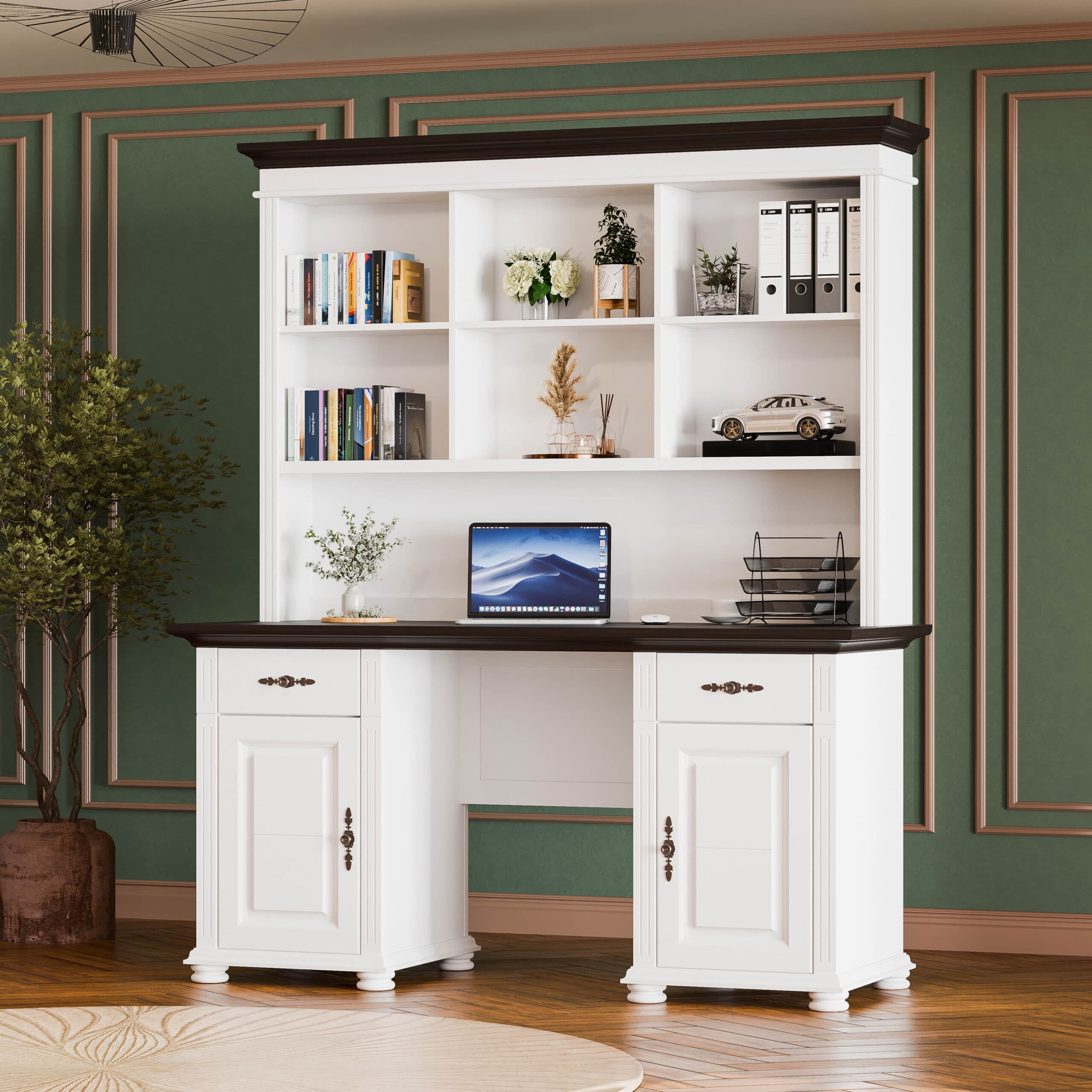 Bureau Skagen avec 2 caissons et une étagère, en bois massif