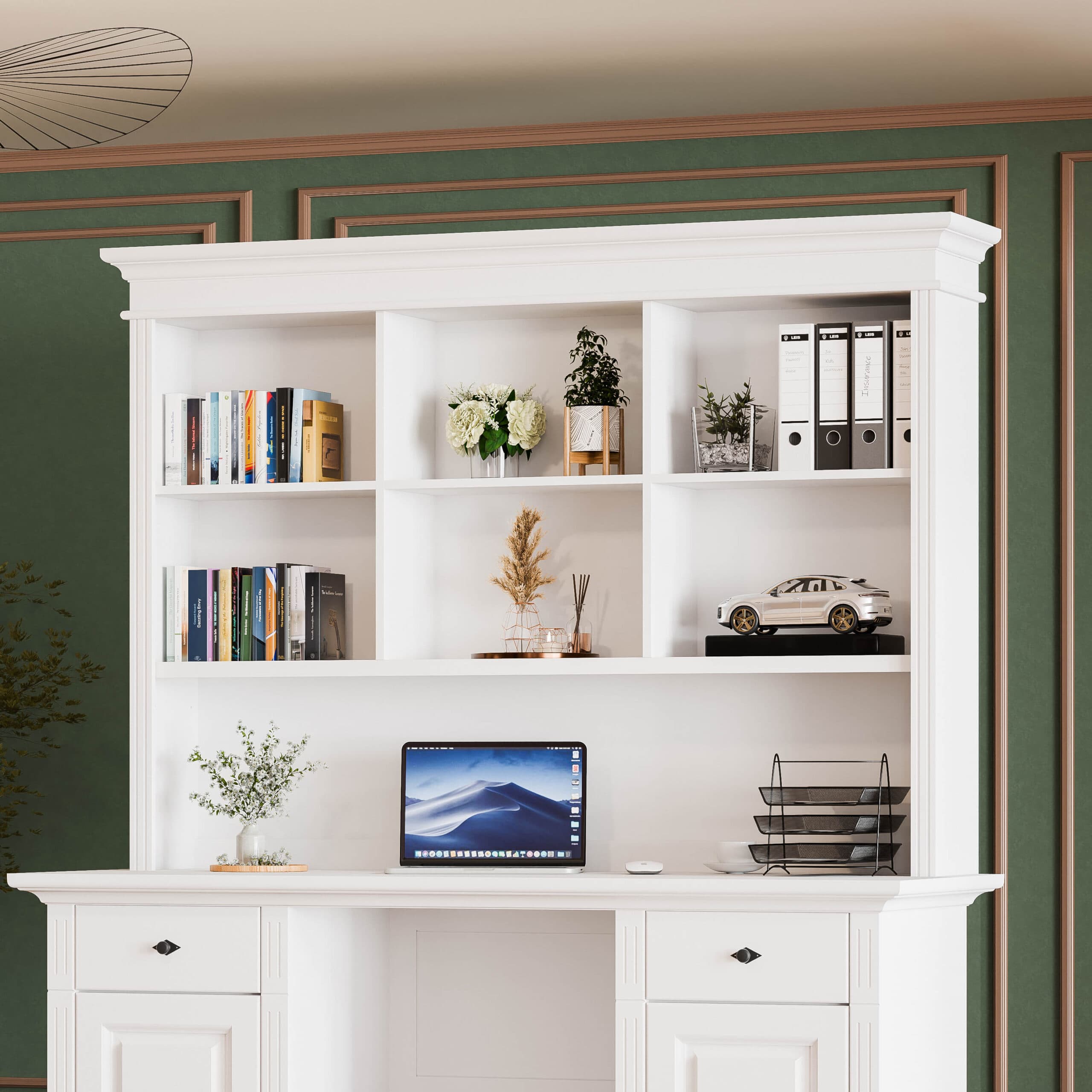 Étagère de bureau Skagen en bois massif avec 2 compartiments