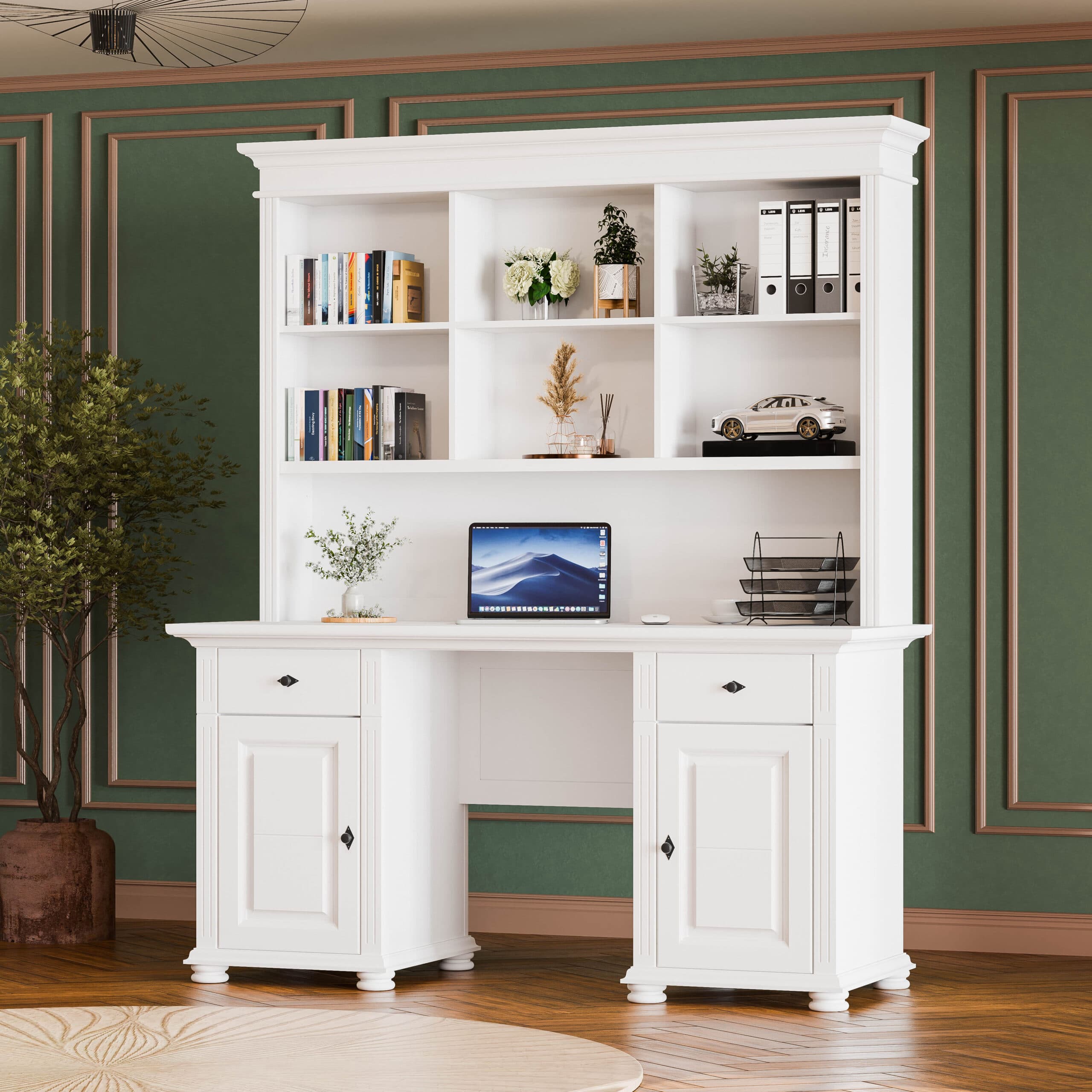 Bureau Skagen avec 2 caissons et une étagère, en bois massif