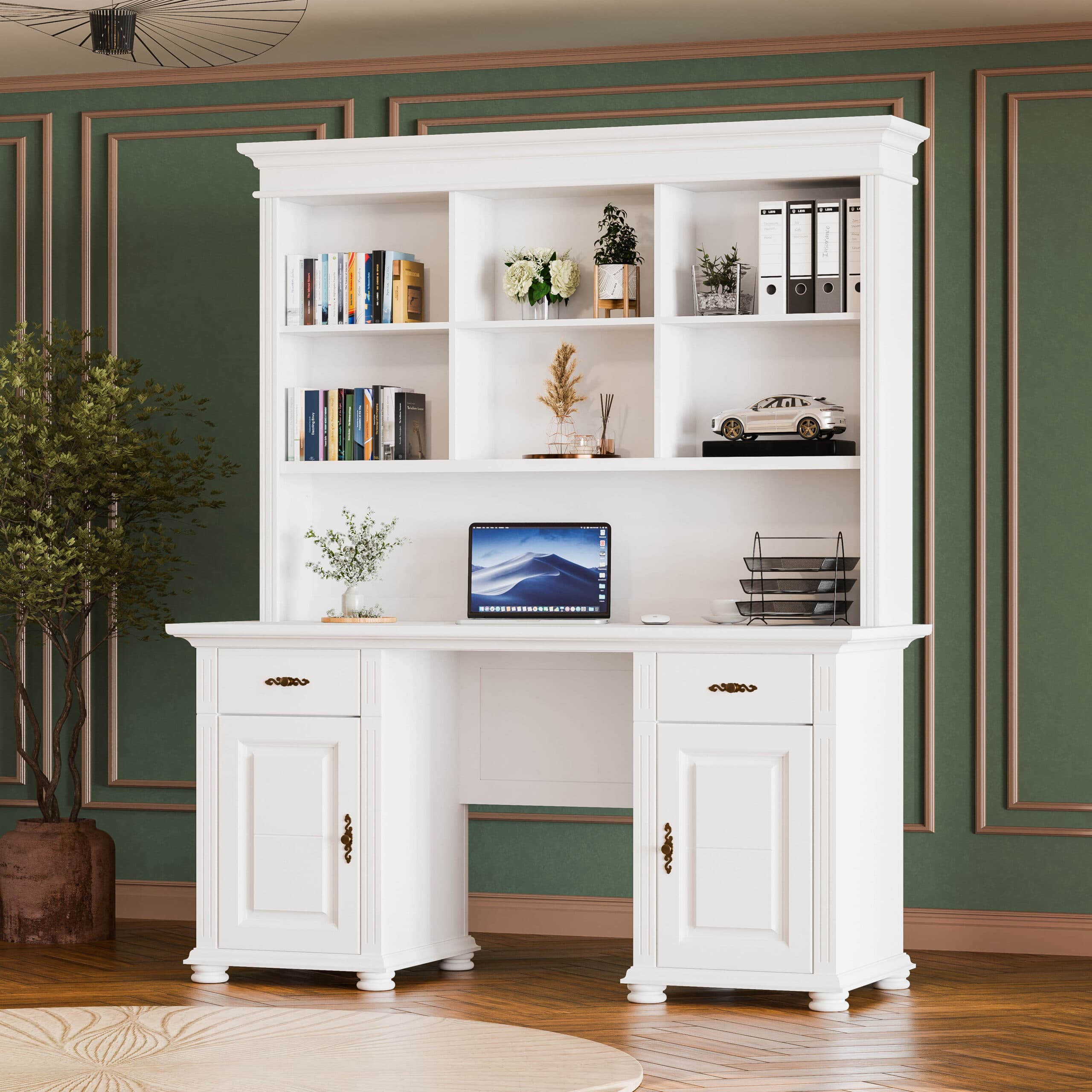Bureau Skagen avec 2 caissons et une étagère, en bois massif