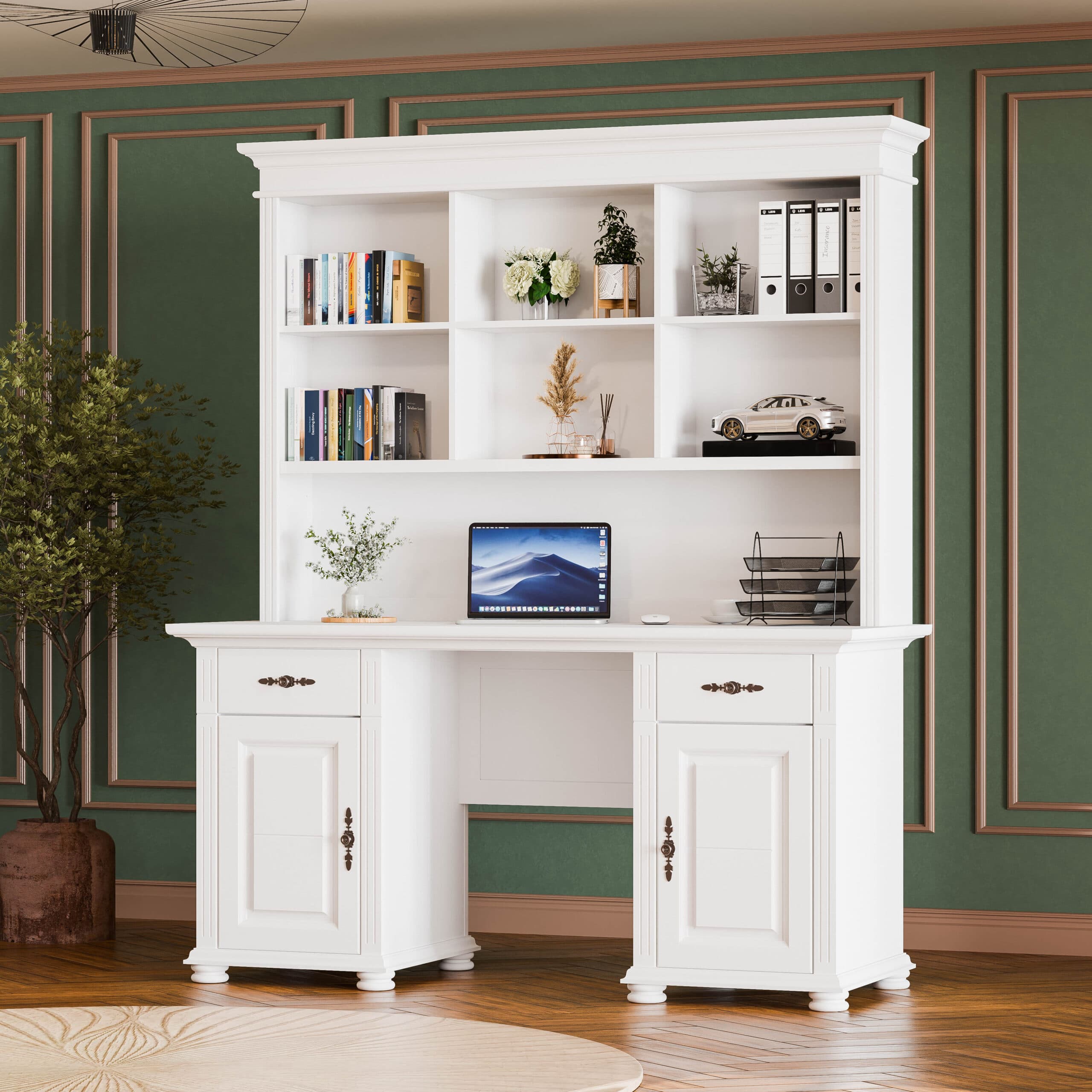Bureau Skagen avec 2 caissons et une étagère, en bois massif
