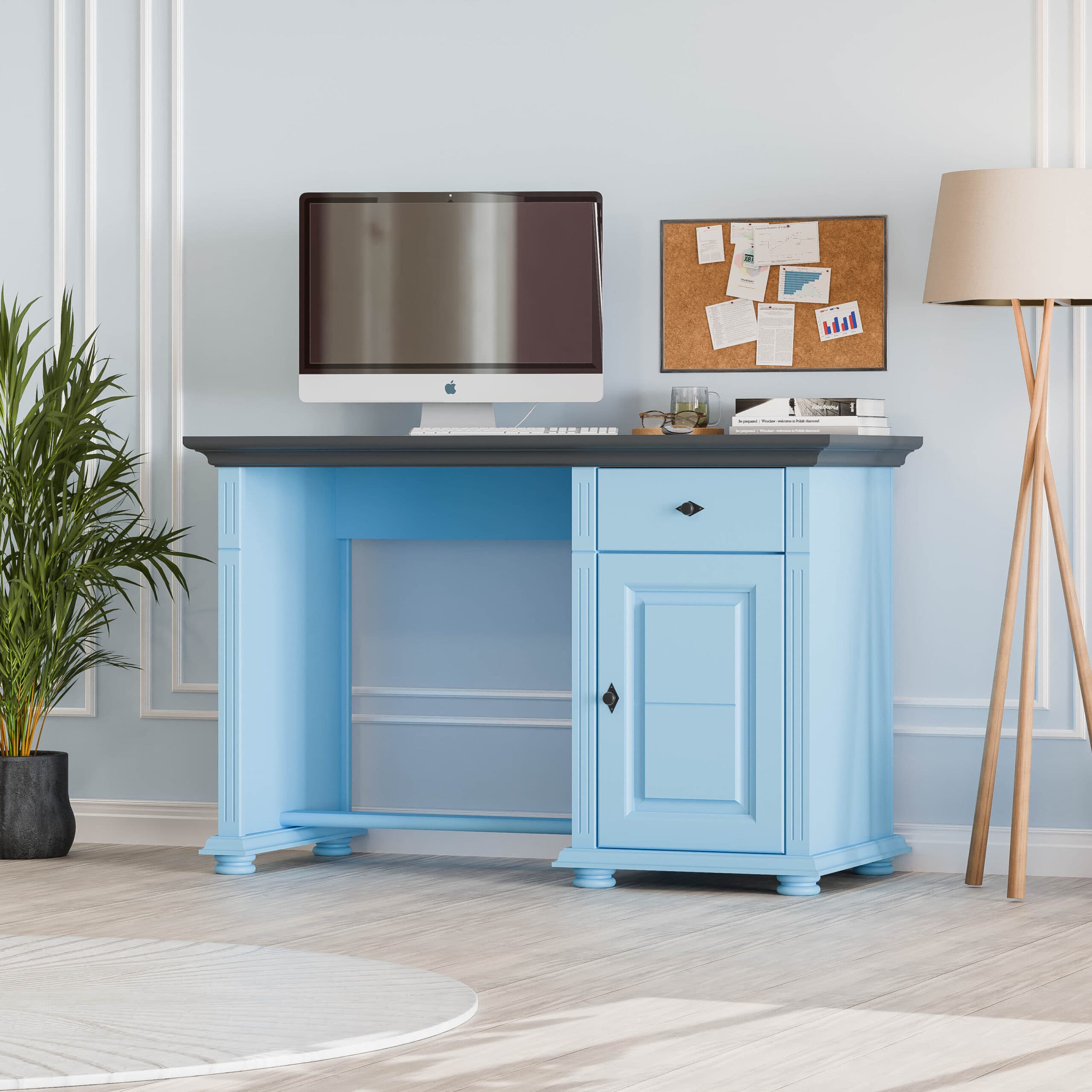 Bureau Skagen Baby Blue en bois massif avec tiroir