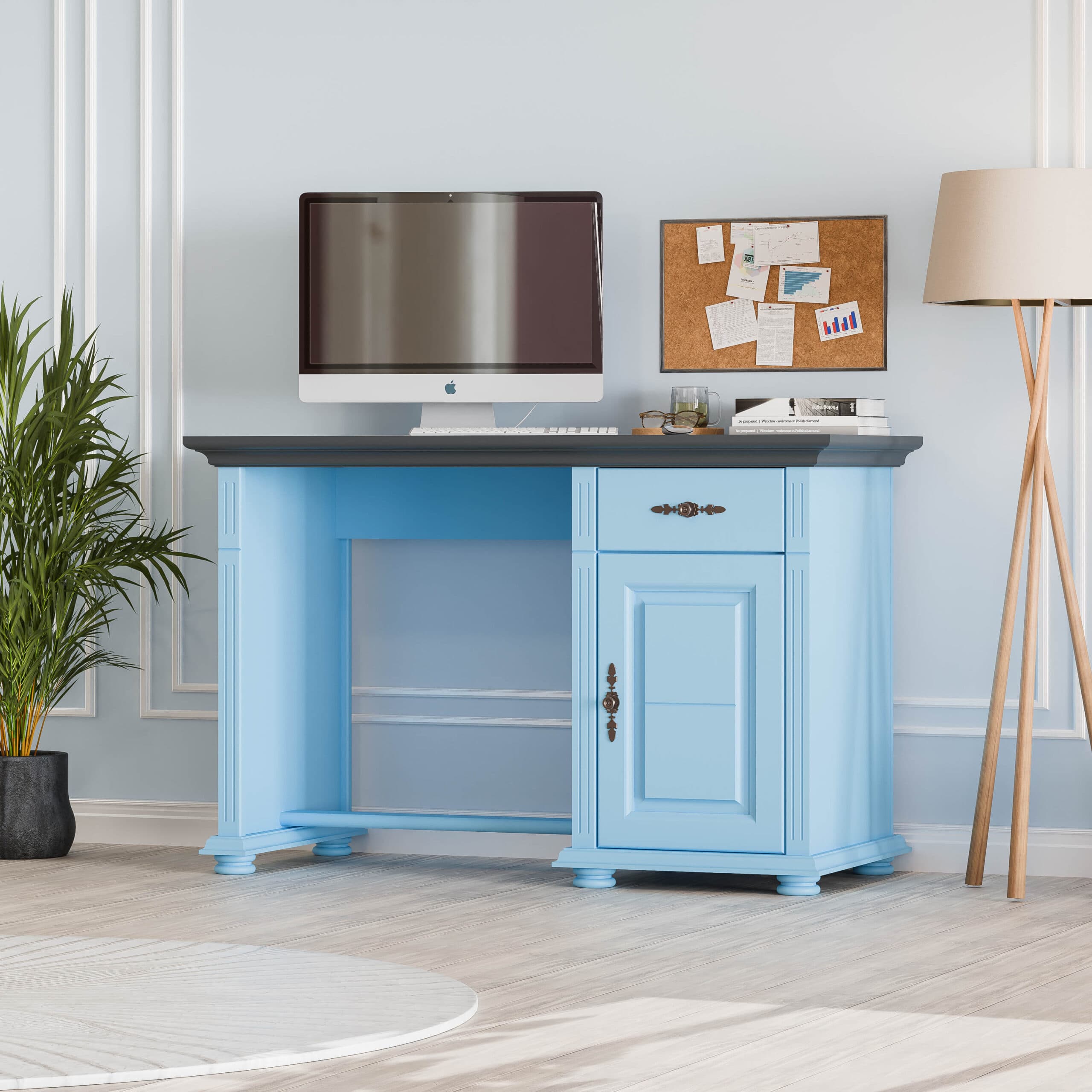 Bureau Skagen Baby Blue en bois massif avec tiroir