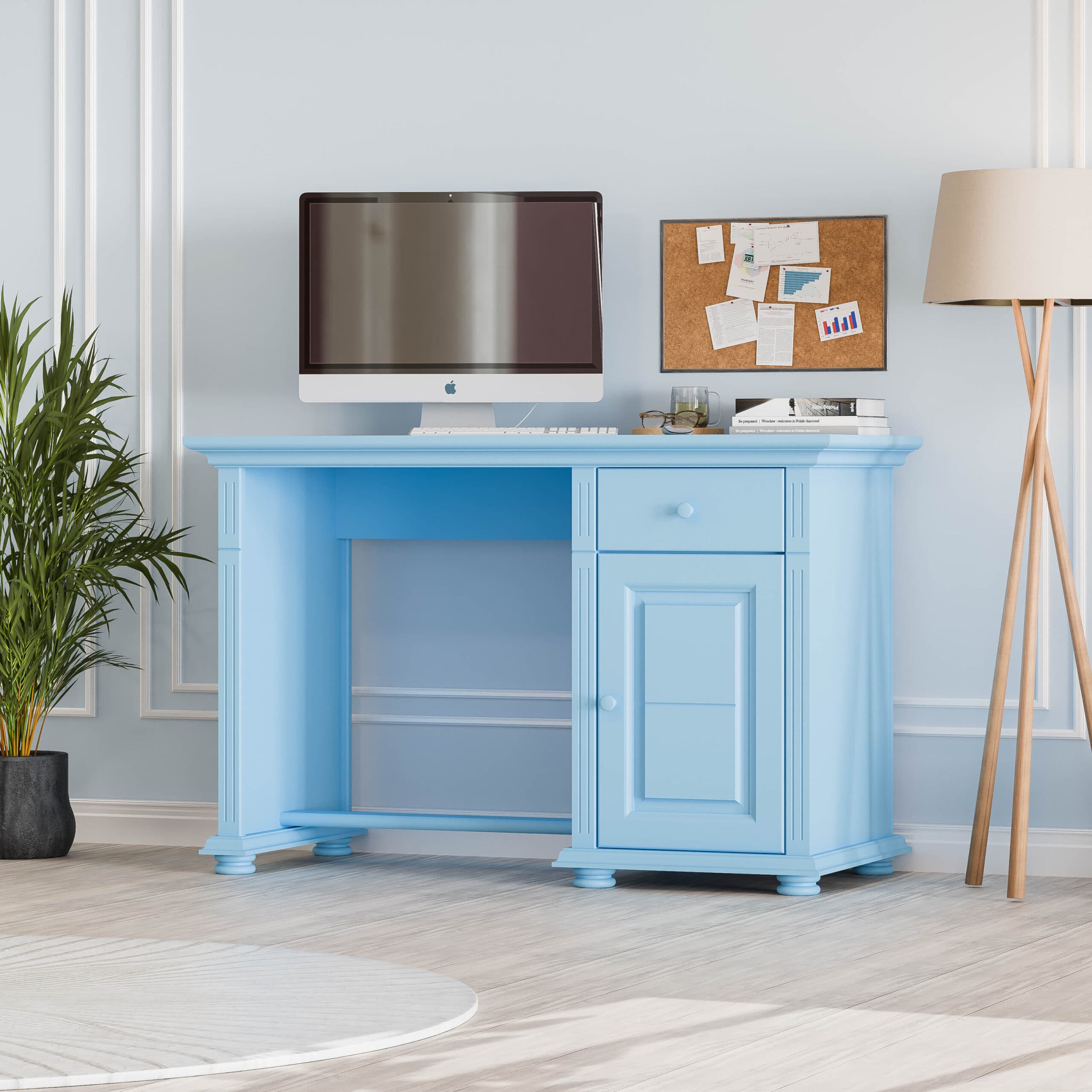 Bureau Skagen Baby Blue en bois massif avec tiroir