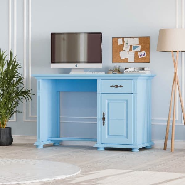 Bureau Skagen Baby Blue en bois massif avec tiroir