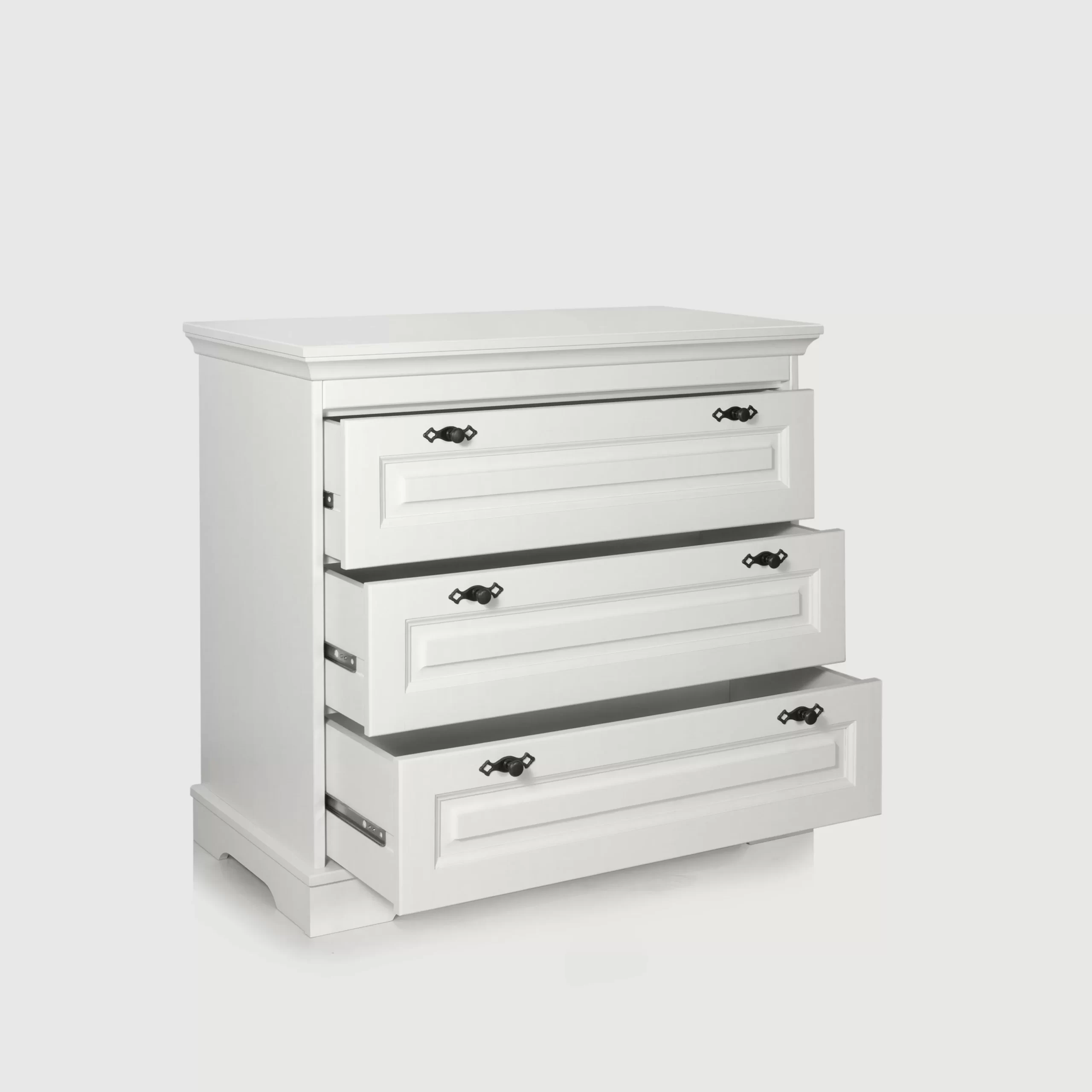 Commode en bois massif Linnea à 3 tiroirs, taupe foncé, 100 cm